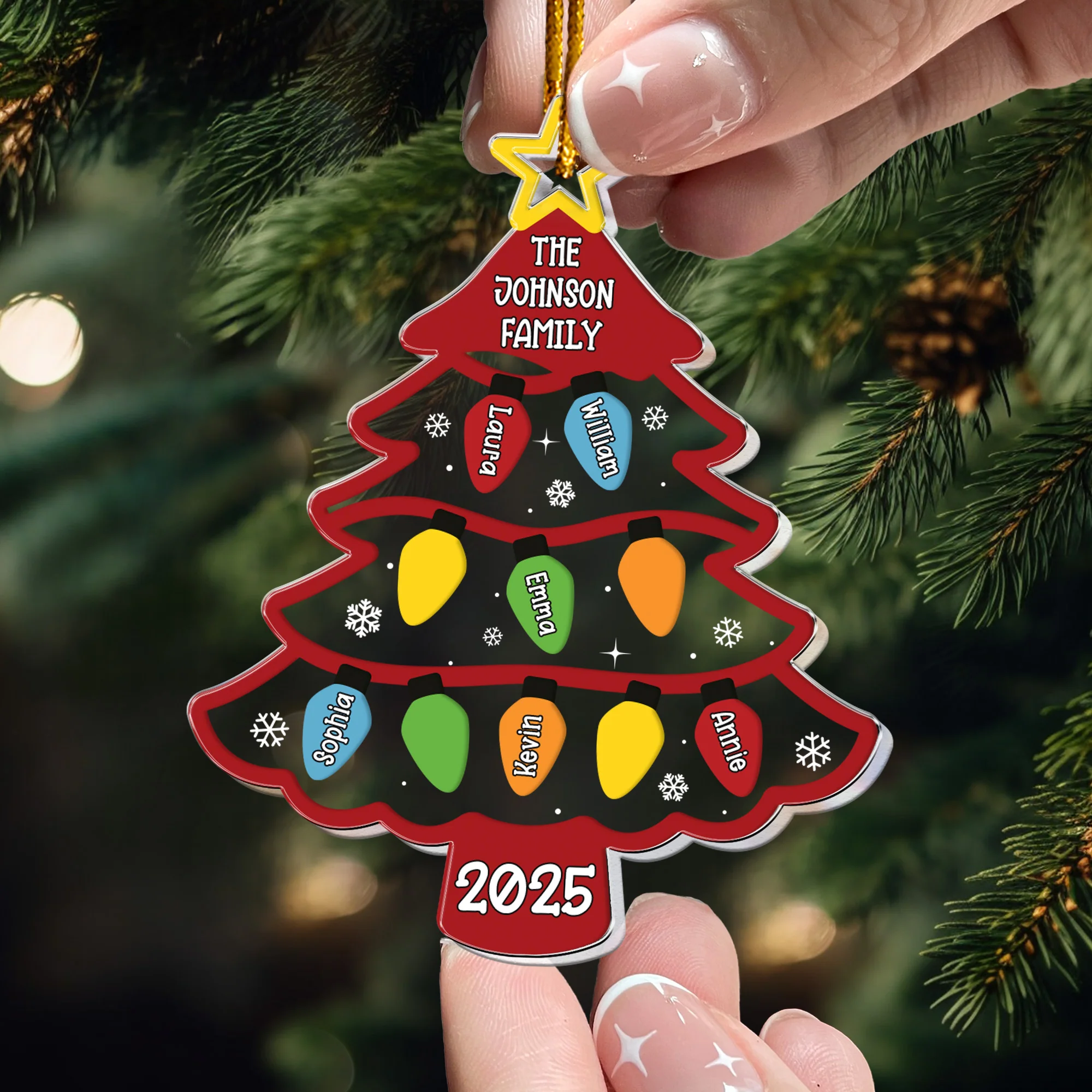 Christmas Tree With Led Lights Custom Family Name - Personalized Acrylic Ornament - Image 2