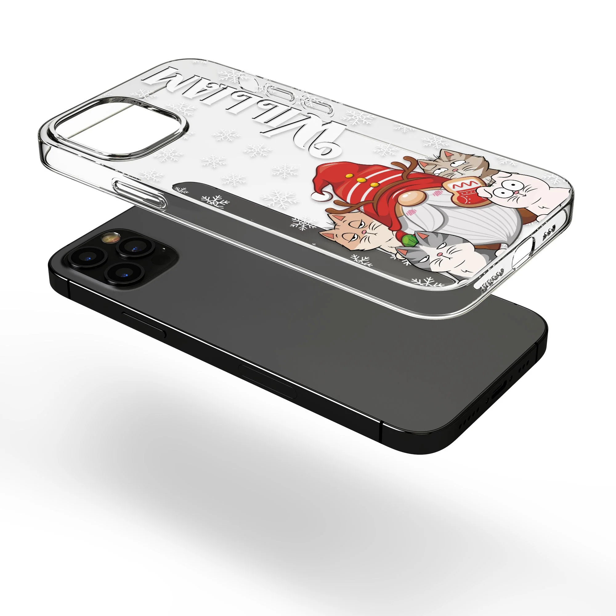 Christmas With My Cats - Personalized Clear Phone Case - Image 3