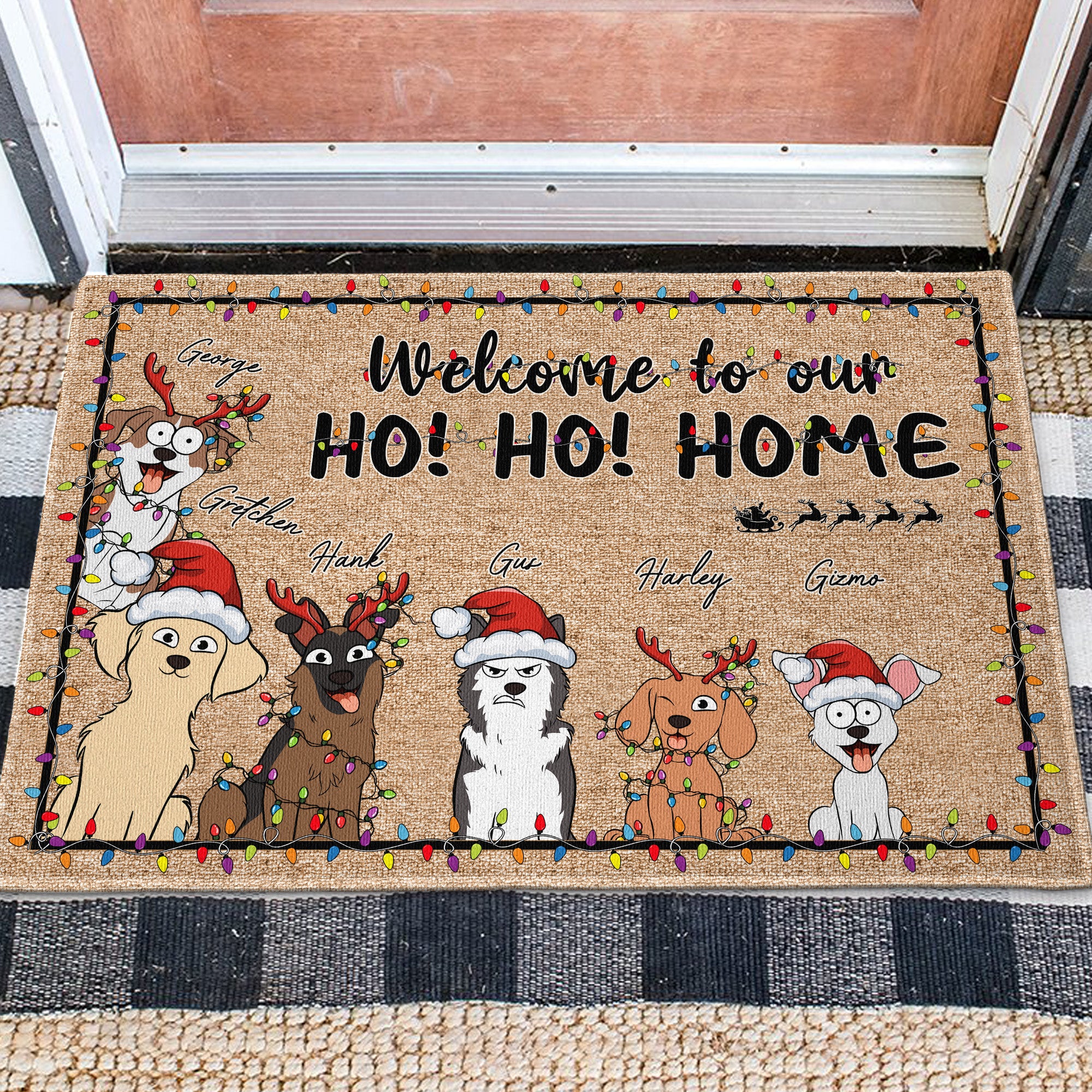Christmas With Pets Welcome To My Ho!Ho!Home - Personalized Doormat - Image 2