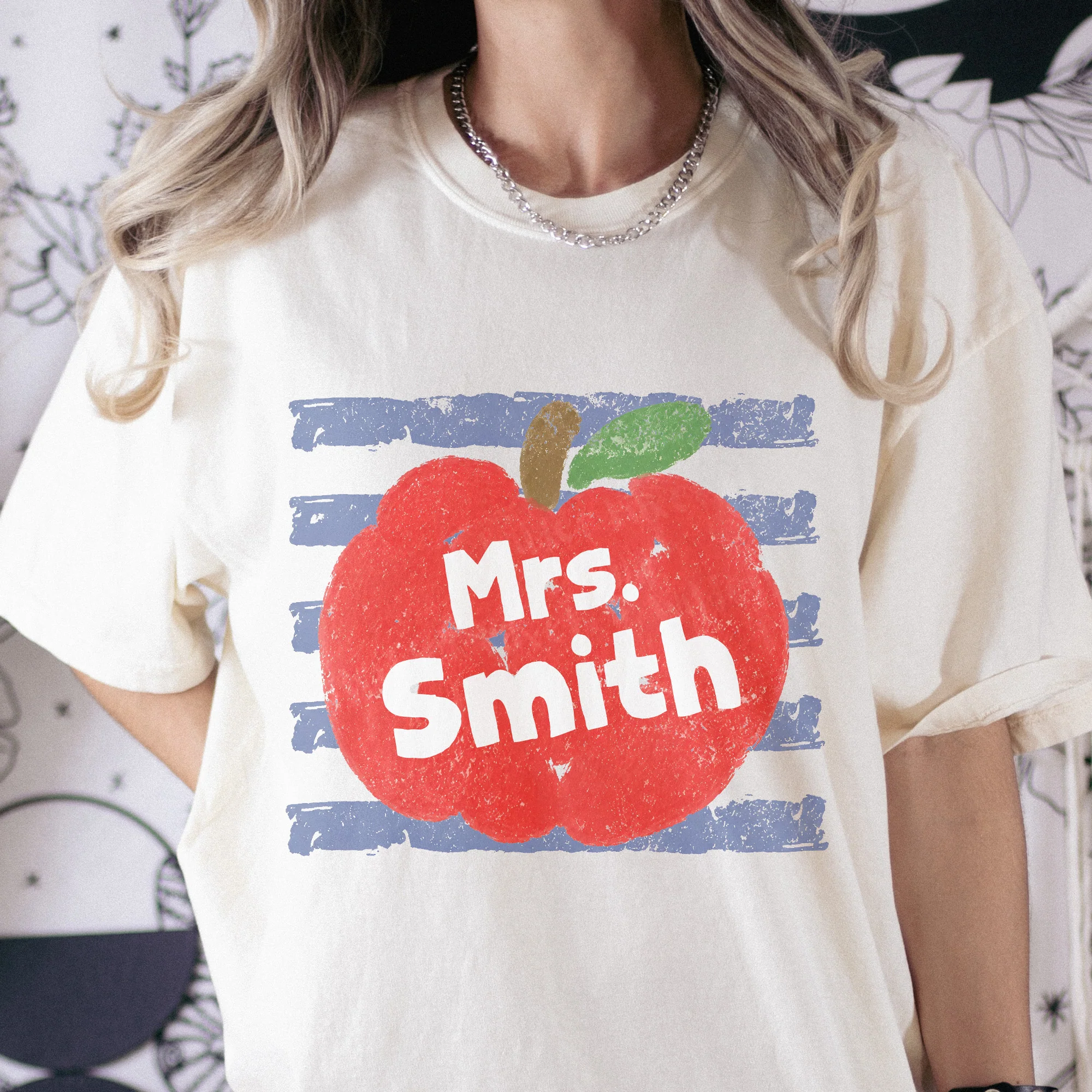 Coastal Apple Stripes Gift For Teacher - Personalized Shirt - Image 2