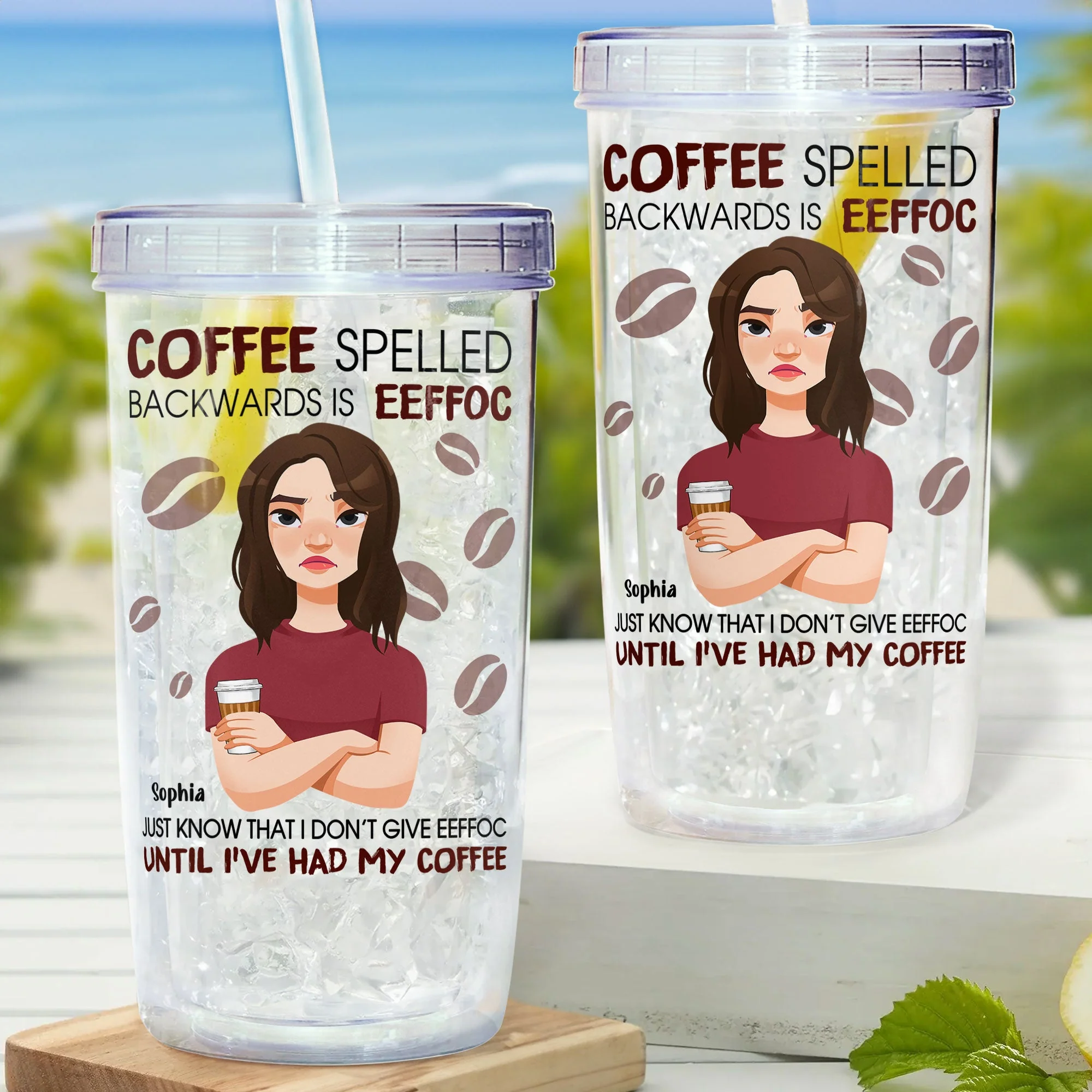 Coffee Spelled Backwards - Personalized Acrylic Tumbler With Straw - Image 2