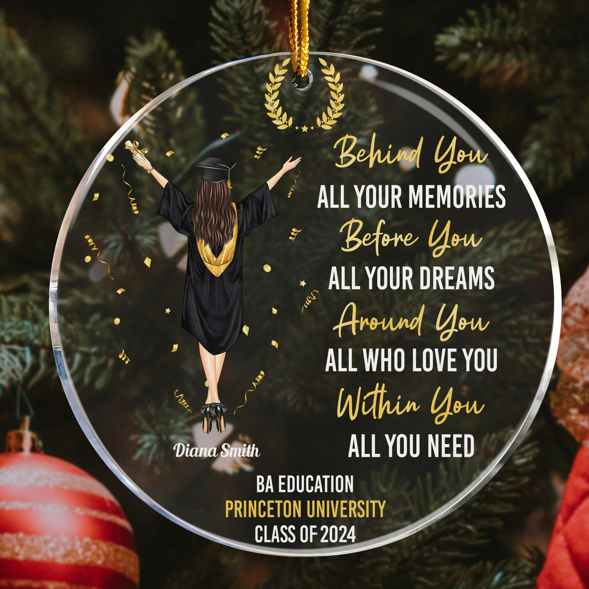 College High School Graduation Class Of 2024 - Personalized Circle Acrylic Ornament - Image 3