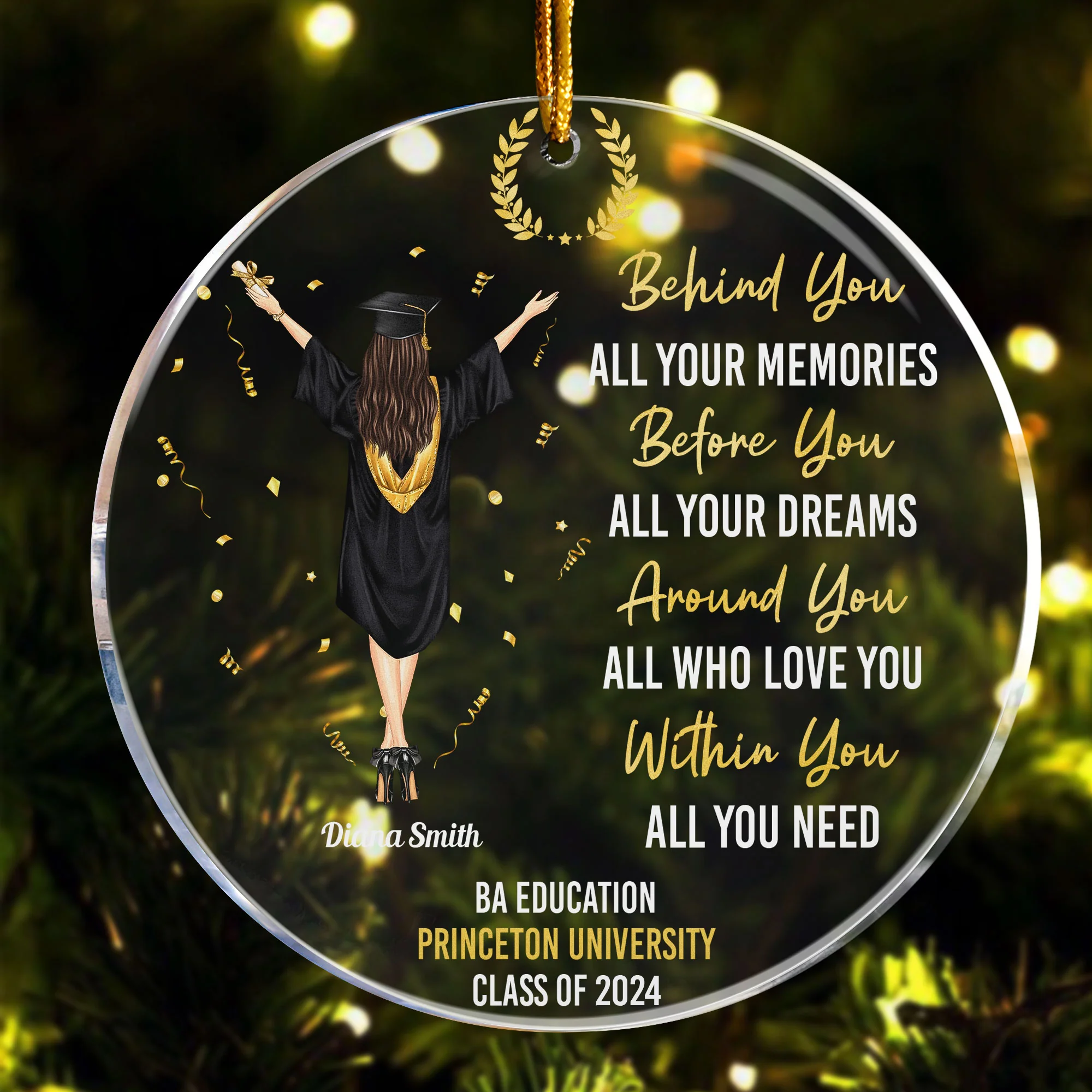 College High School Graduation Class Of 2024 - Personalized Circle Acrylic Ornament - Image 4
