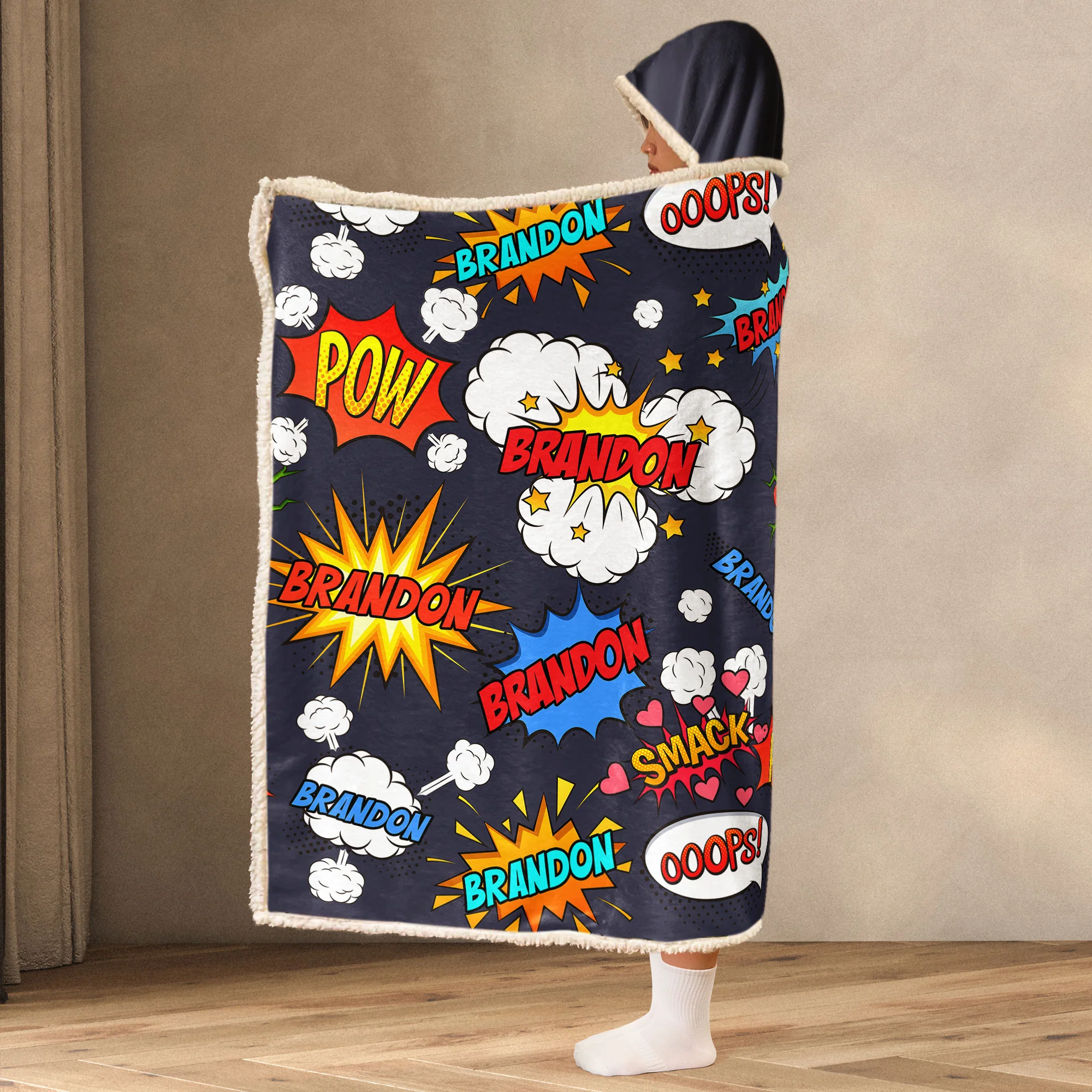 Comic Style Custom Name - Personalized Wearable Blanket Hoodie - Image 3