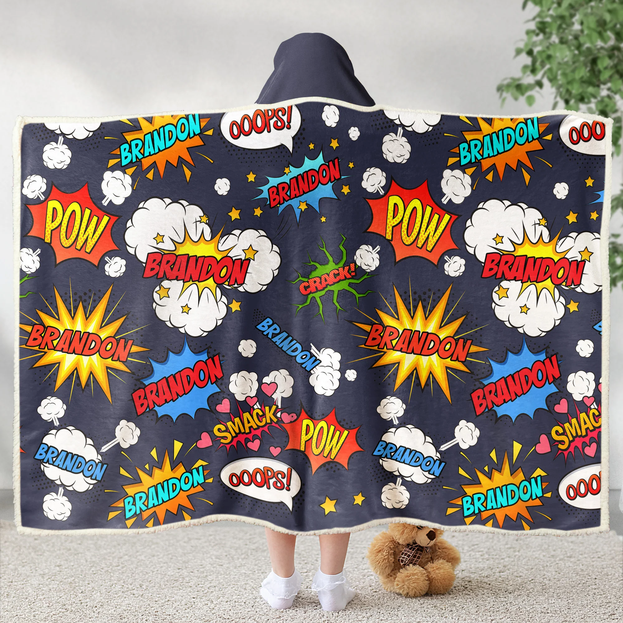 Comic Style Custom Name - Personalized Wearable Blanket Hoodie - Image 5