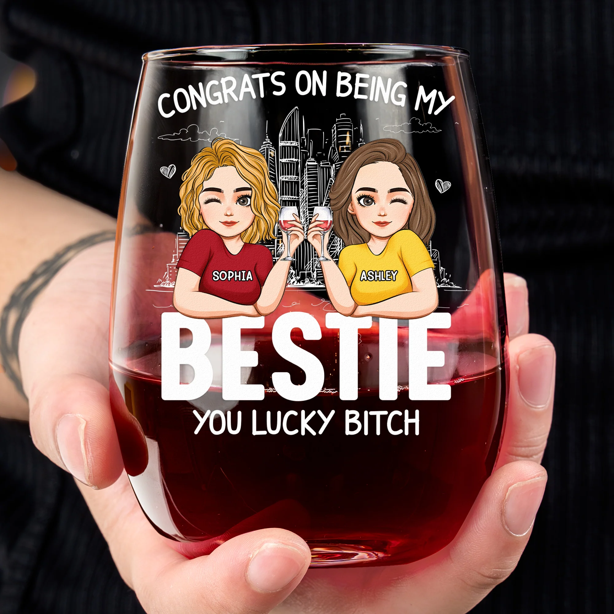 Congrats On Being My Bestie - Personalized Stemless Wine Glass - Image 2