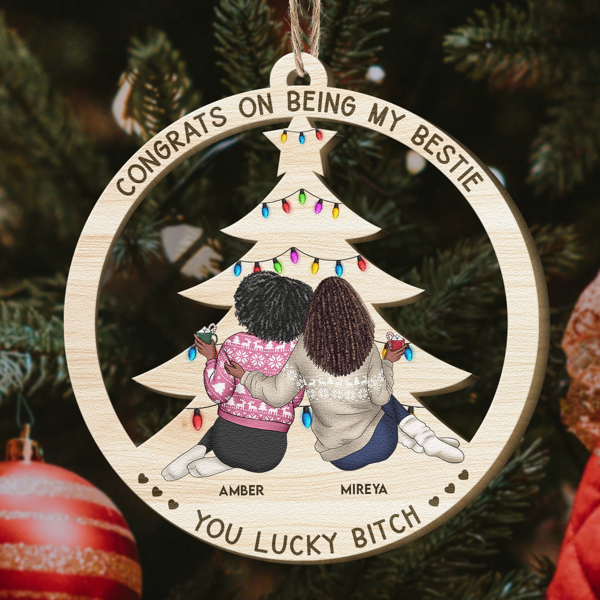 Congrats On Being My Bestie, Sister - Personalized Wooden Ornament - Image 3