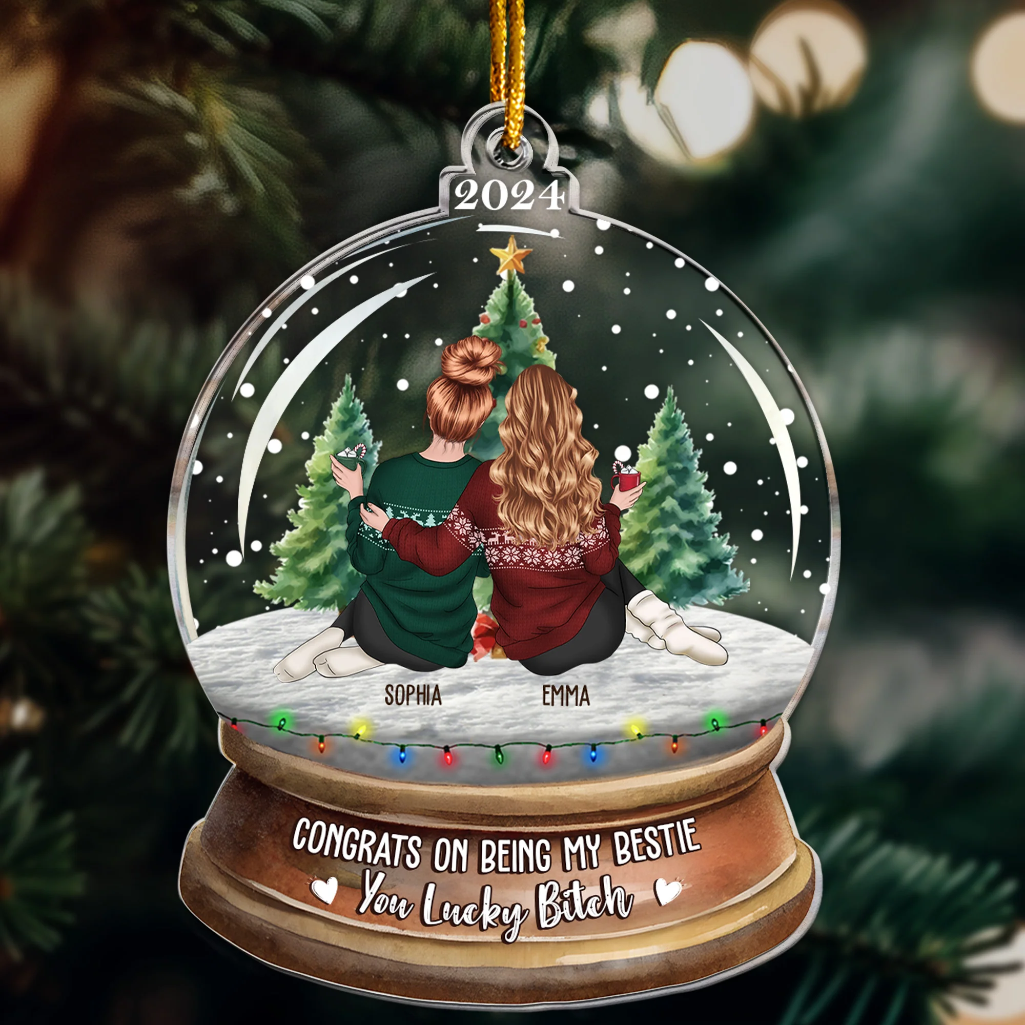 Congrats On Being My Bestie Snow Globe Style - Personalized Acrylic Ornament - Image 2
