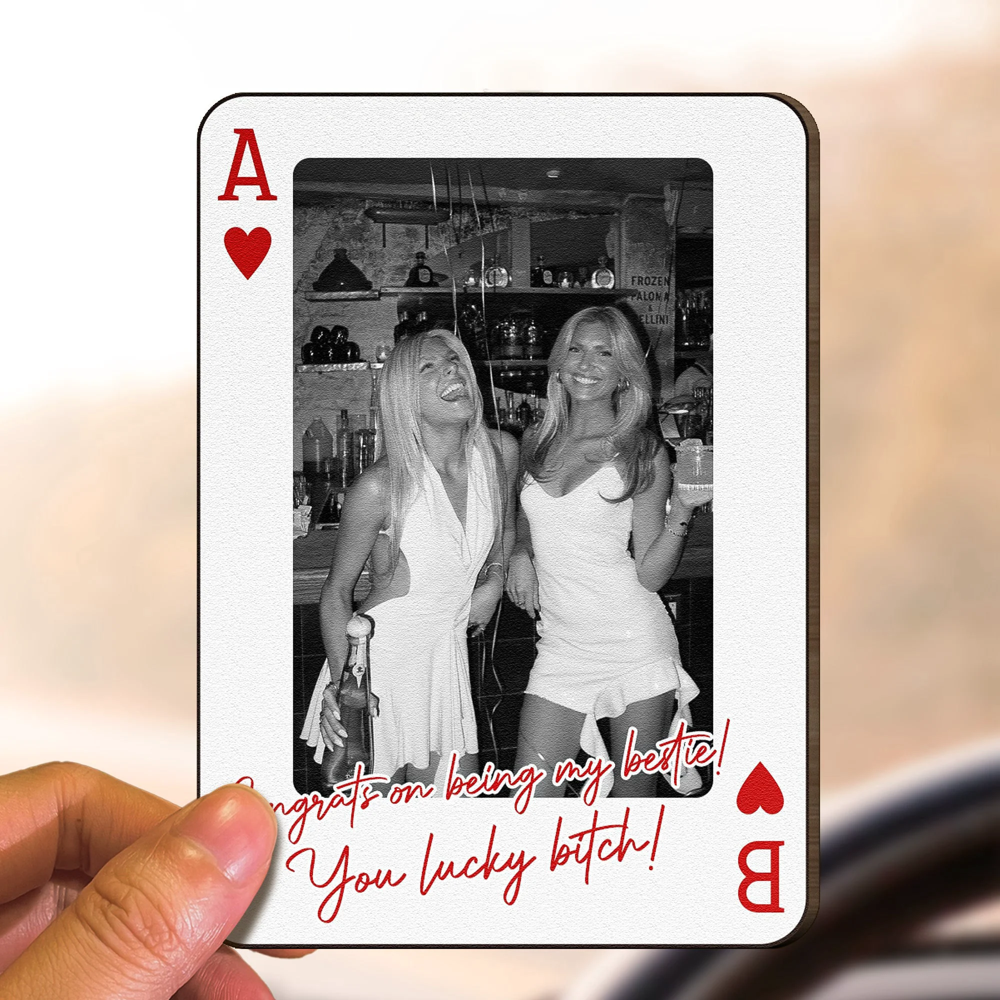 Congrats On Being My Bestie! You Lucky B - Funny Friendship Drive Safe - Personalized Wooden Photo Car Visor Clip - Image 6