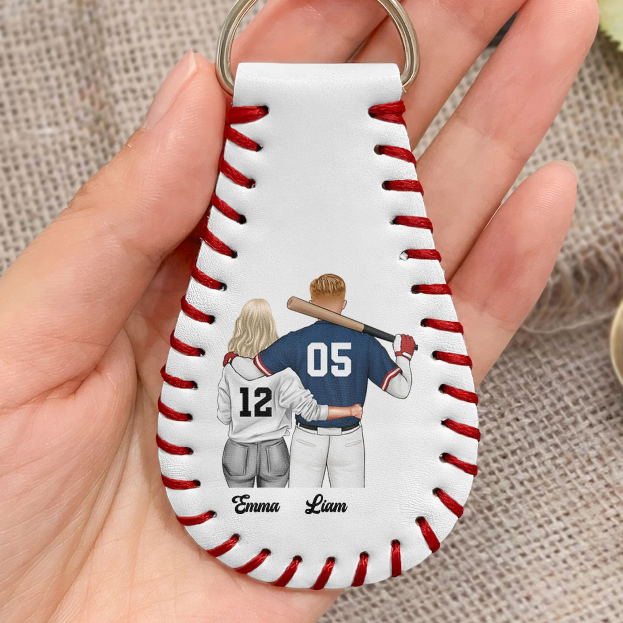 Congrats On Being My Boyfriend/Husband - Personalized Leather Baseball Keychain - Image 3
