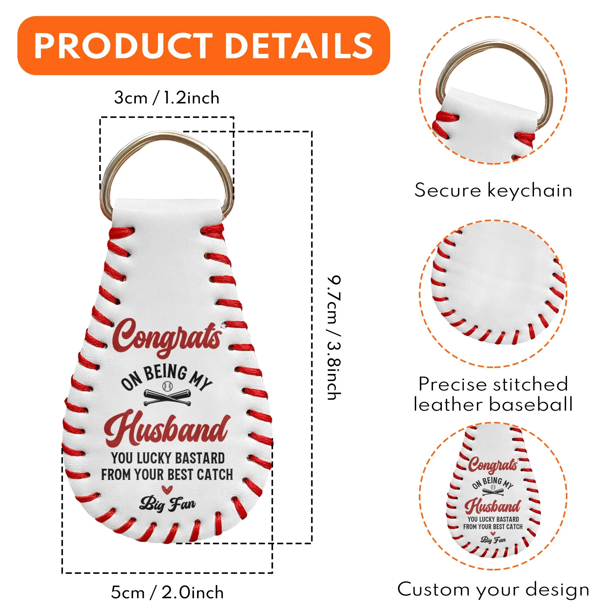 Congrats On Being My Boyfriend/Husband - Personalized Leather Baseball Keychain - Image 5