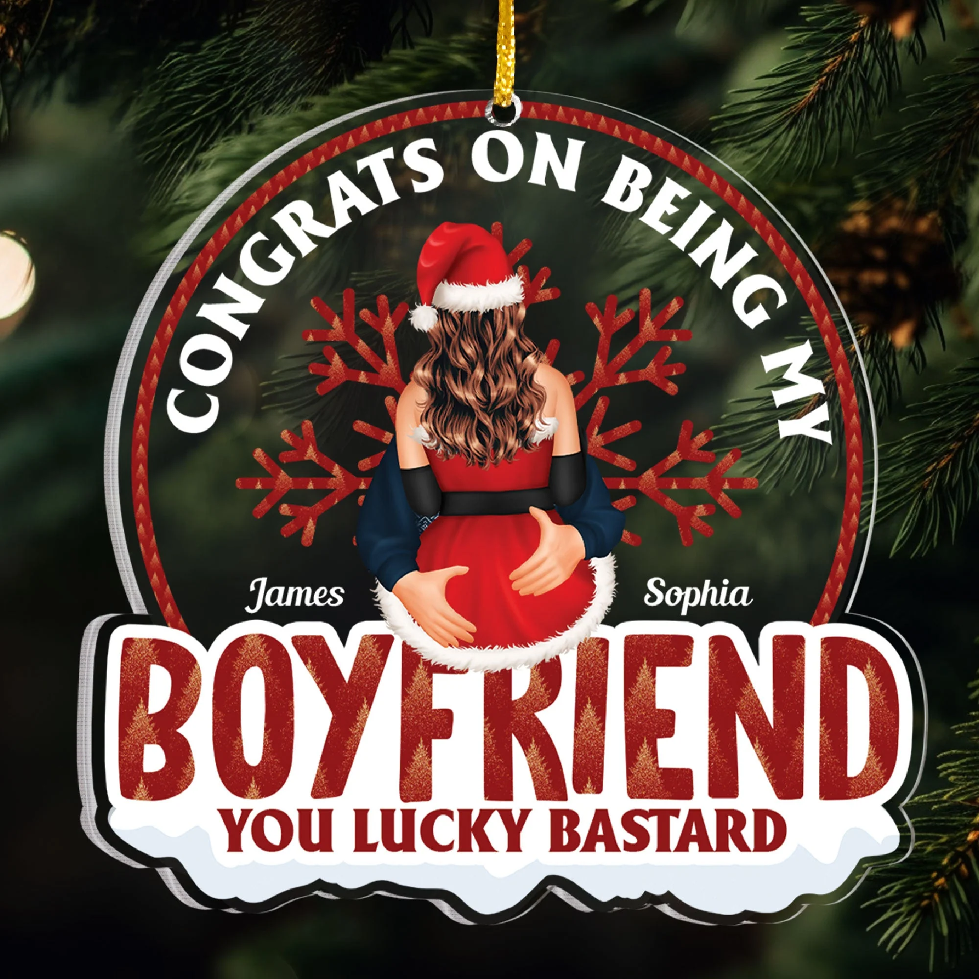 Congrats On Being My Boyfriend - Personalized Globe Shaped Acrylic Ornament - Image 3