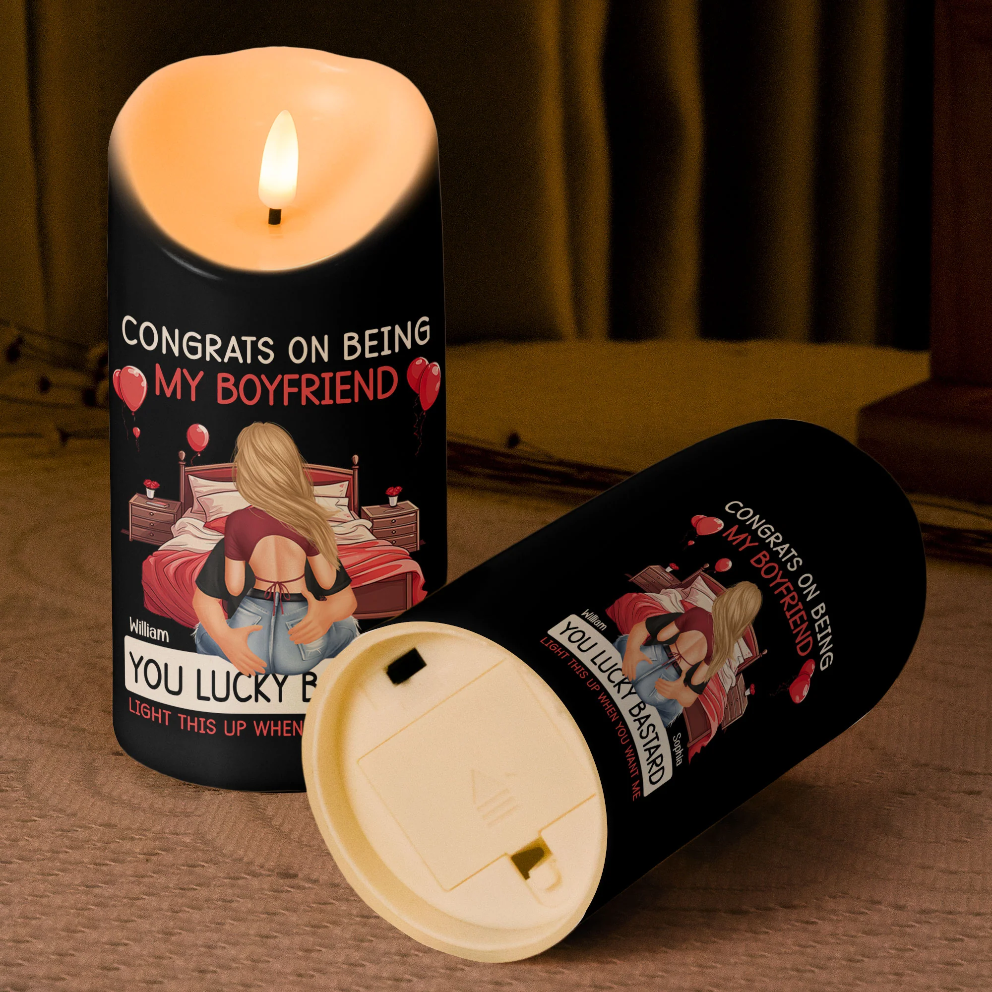 Congrats On Being My Boyfriend - Personalized LED Candle - Image 4