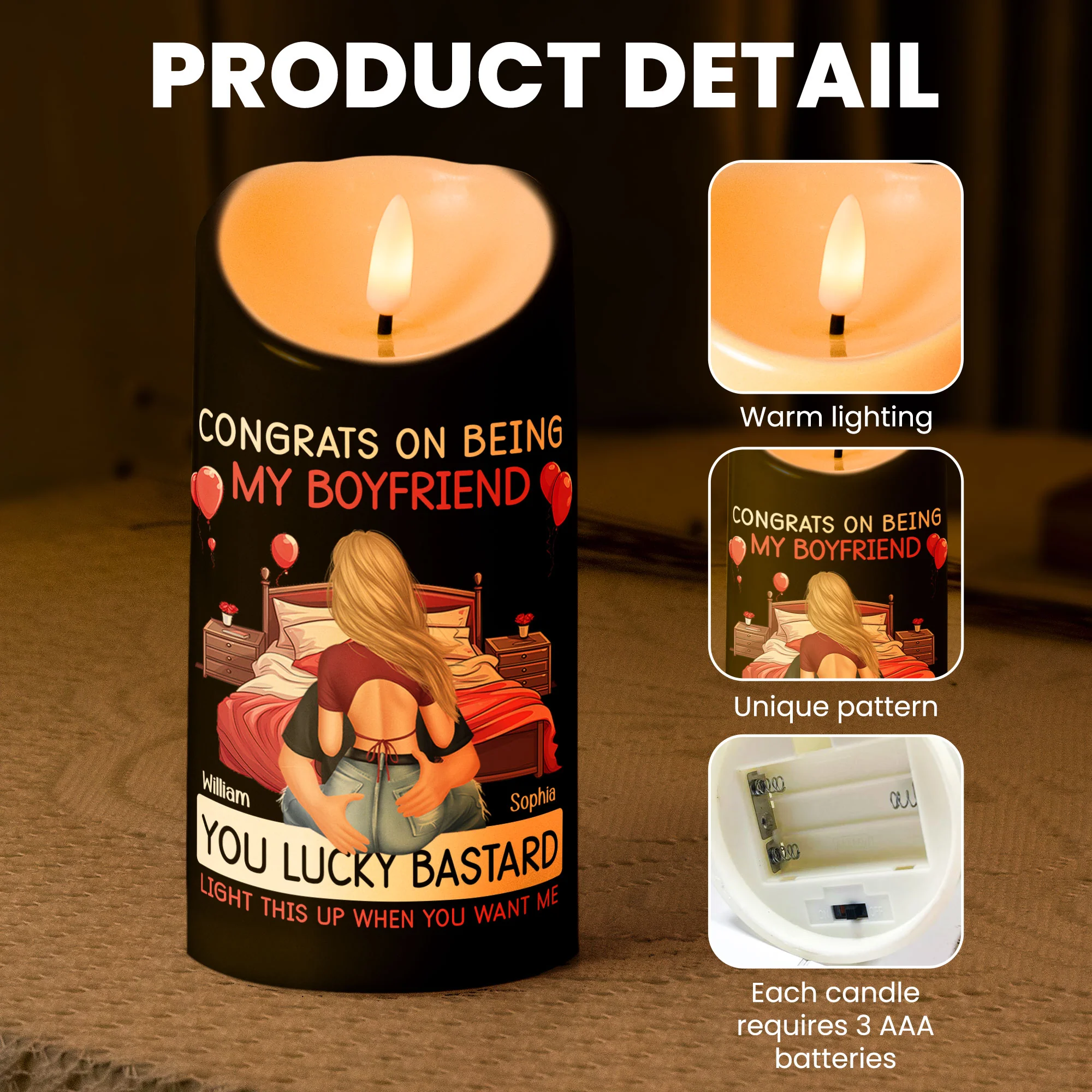 Congrats On Being My Boyfriend - Personalized LED Candle - Image 6
