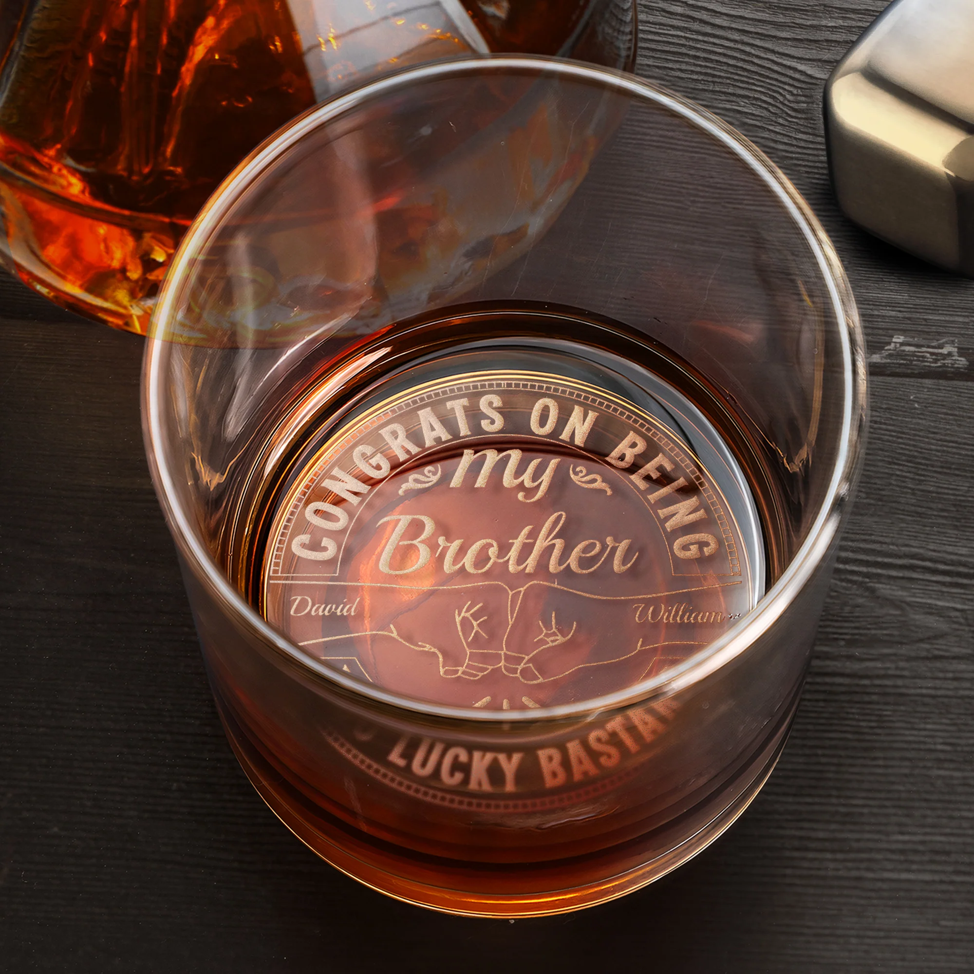 Congrats On Being My Brother You Lucky - Personalized Engraved Whiskey Glass - Image 4