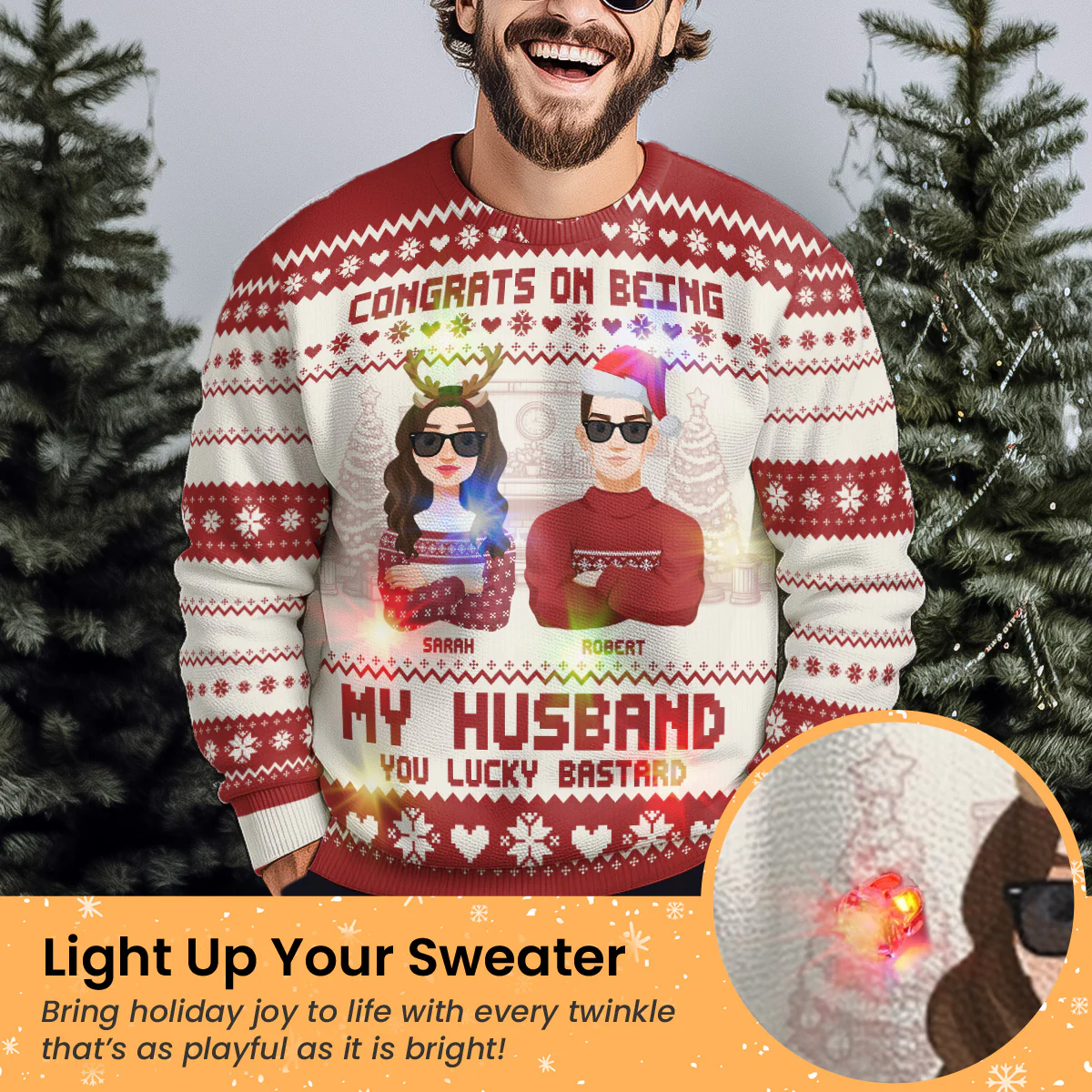 Congrats On Being My Husband Christmas Led Light - Personalized Ugly Sweater - Image 2