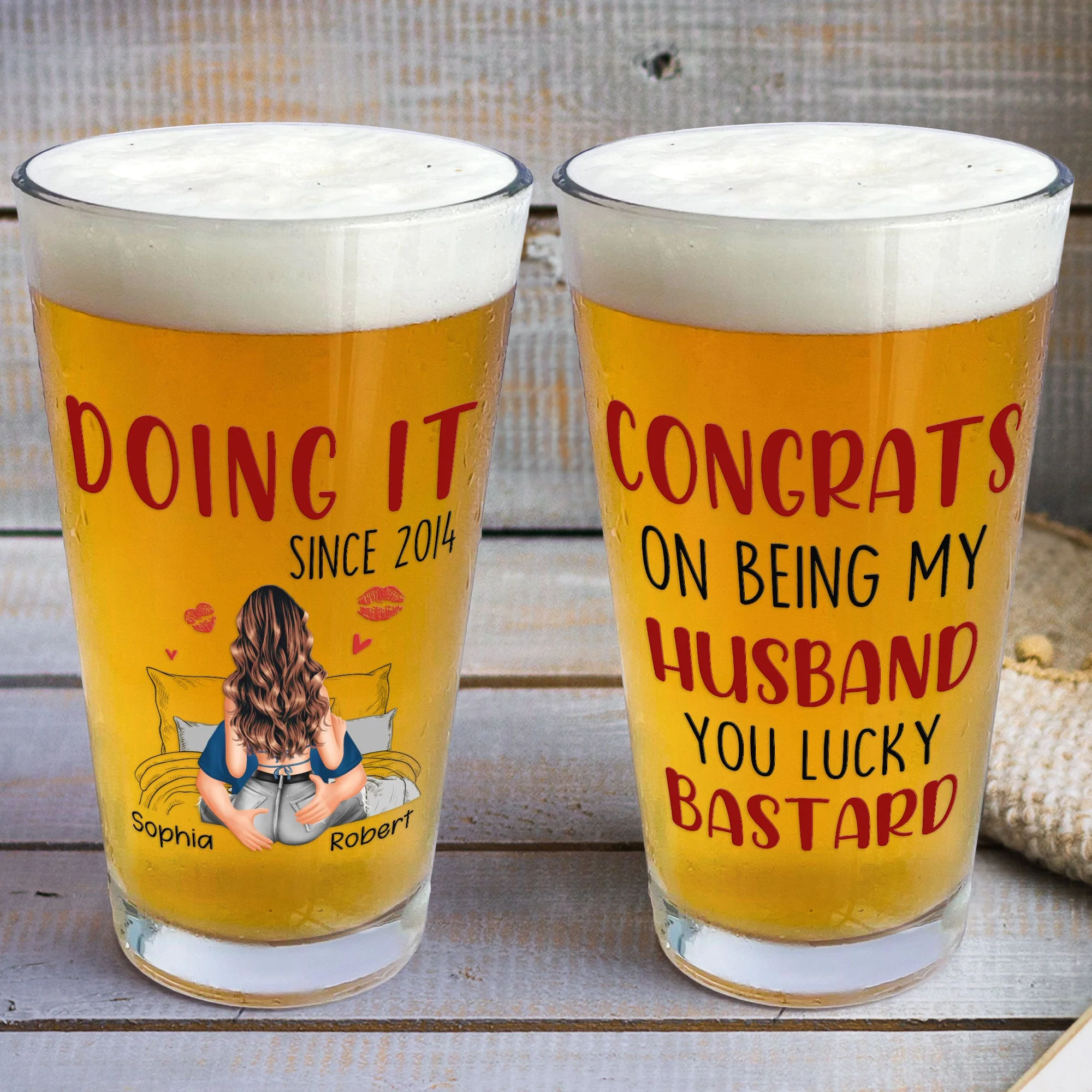 Congrats On Being My Husband (Doing It Since) - Personalized Beer Glass - Image 3