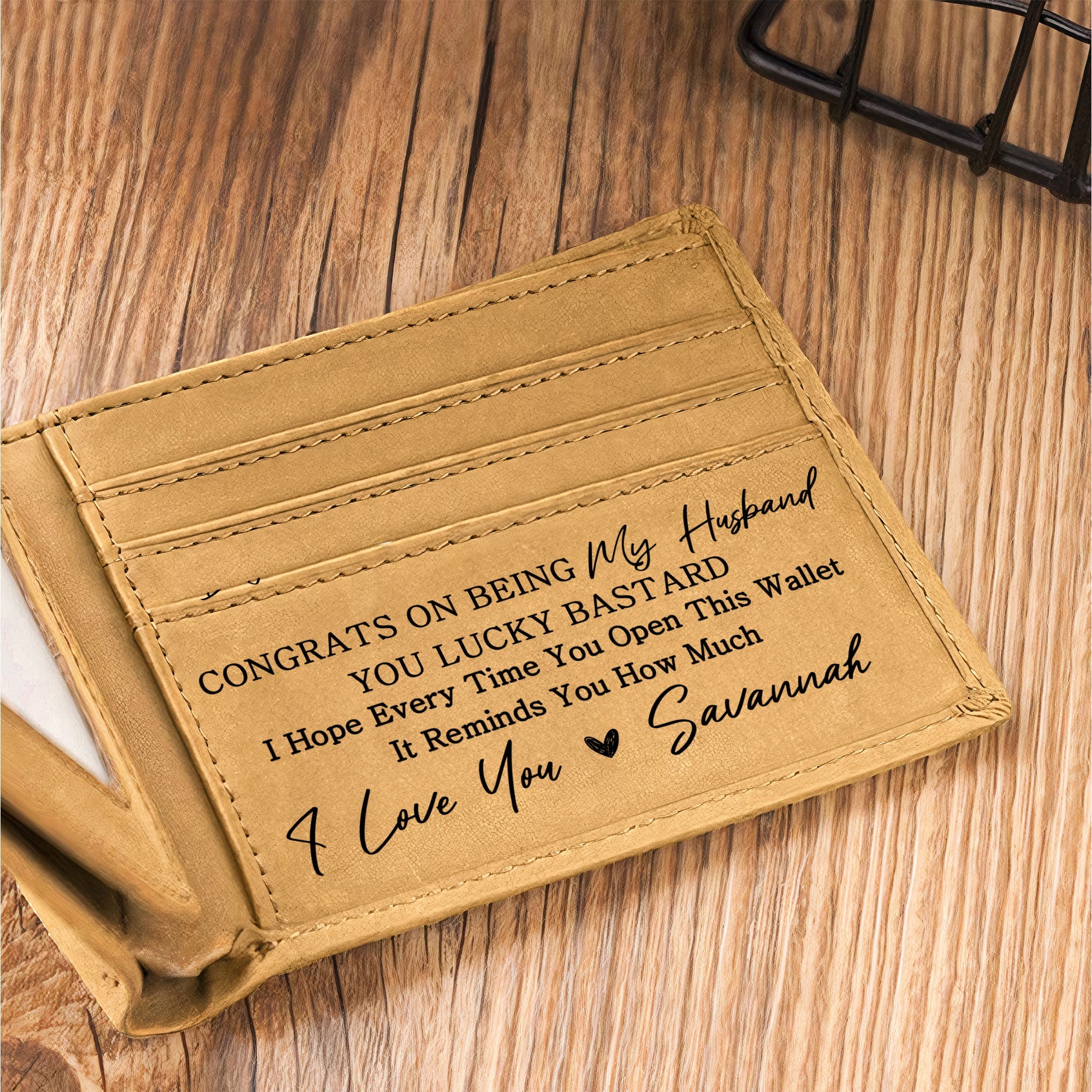 Congrats On Being My Husband - Personalized Leather Wallet - Image 3