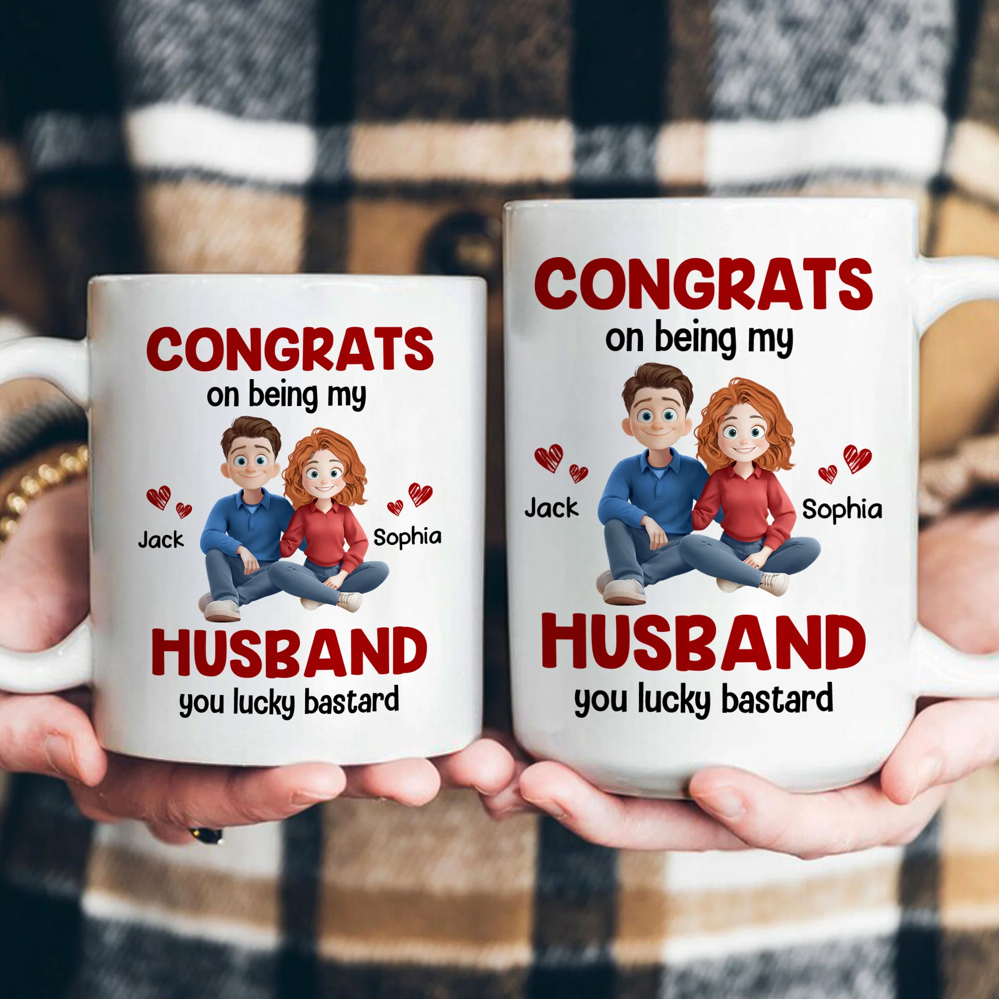 Congrats On Being My Husband You Lucky Bastard - Cartoon Version - Personalized Mug - Image 4