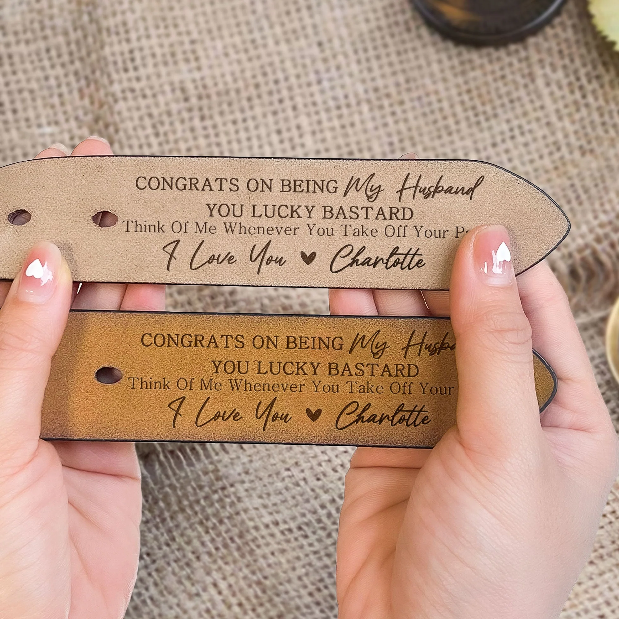 Congrats On Being My Husband You Lucky Bastard - Personalized Engraved Leather Belt - Gift For Husband - Image 3