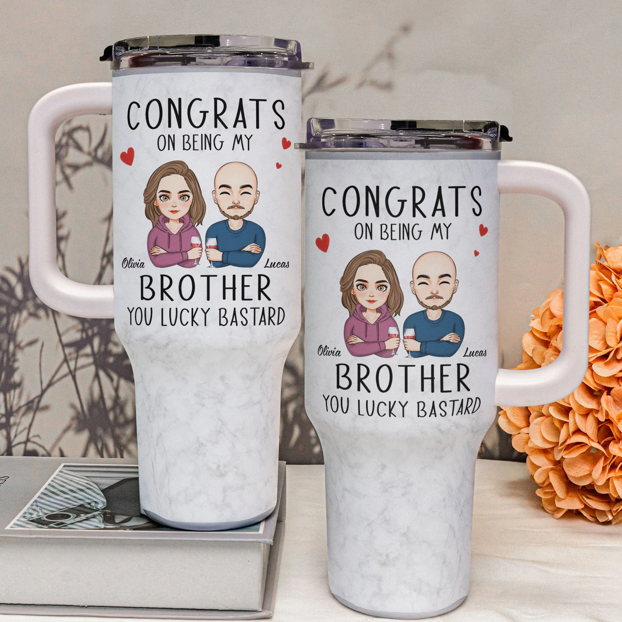 Congrats On Being My Sibling - Personalized 40oz Tumbler With Straw - Image 3