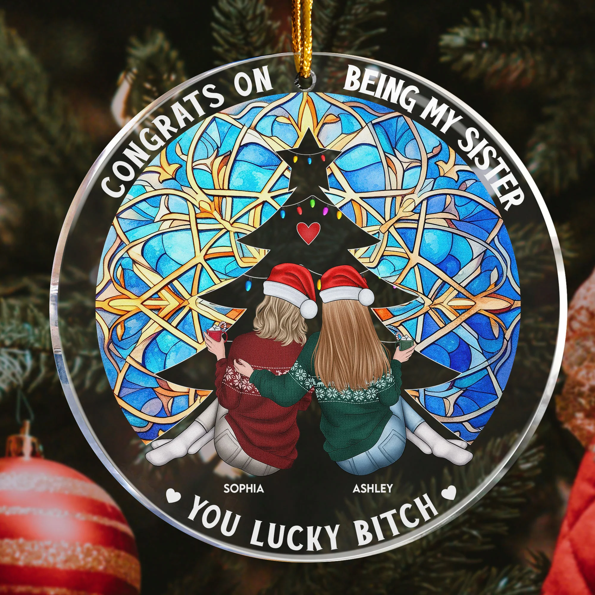 Congrats On Being My Sister Bestie - Personalized Acrylic Ornament - Image 4