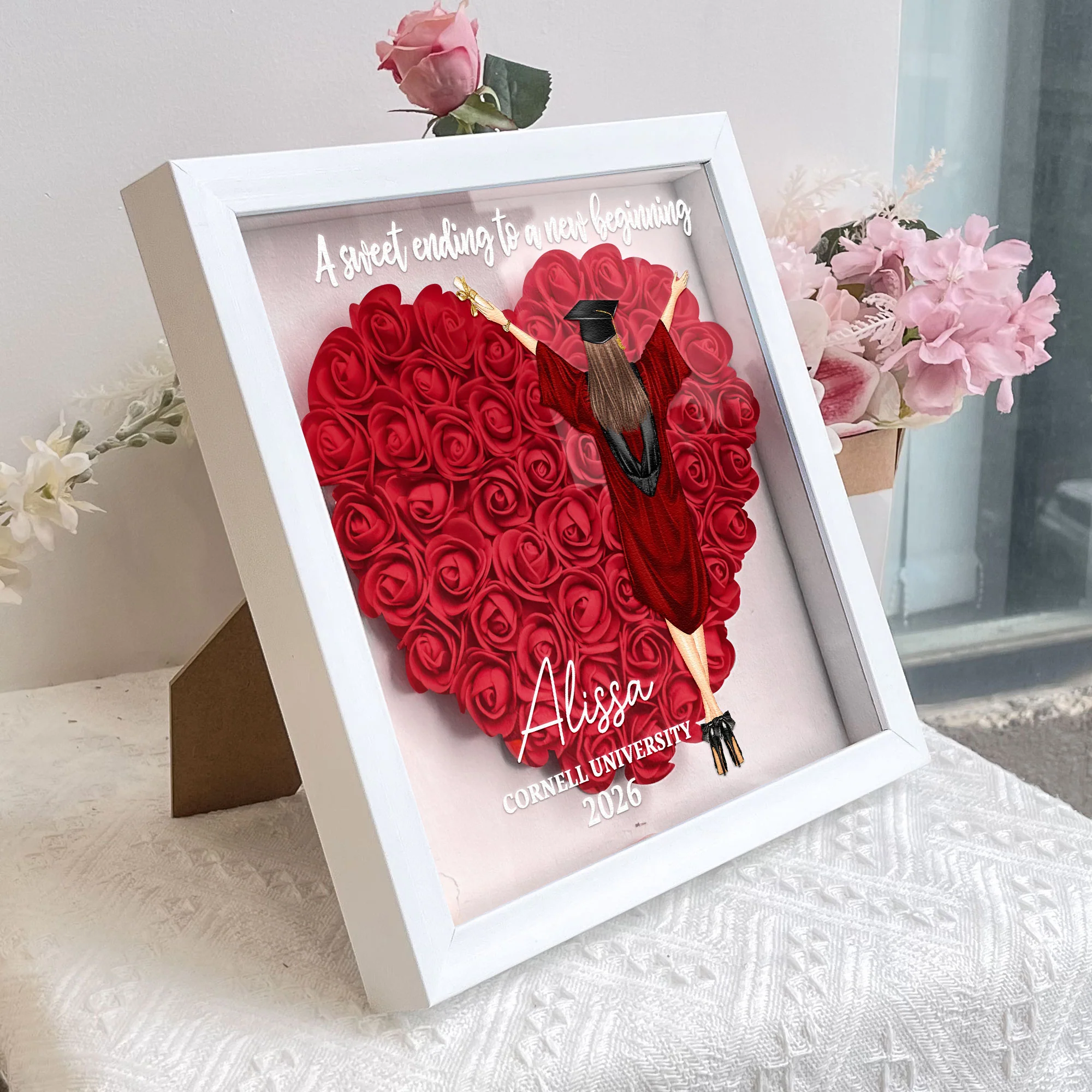 Congratulation Graduate A Sweet Ending - Personalized Flower Shadow Box - Image 3