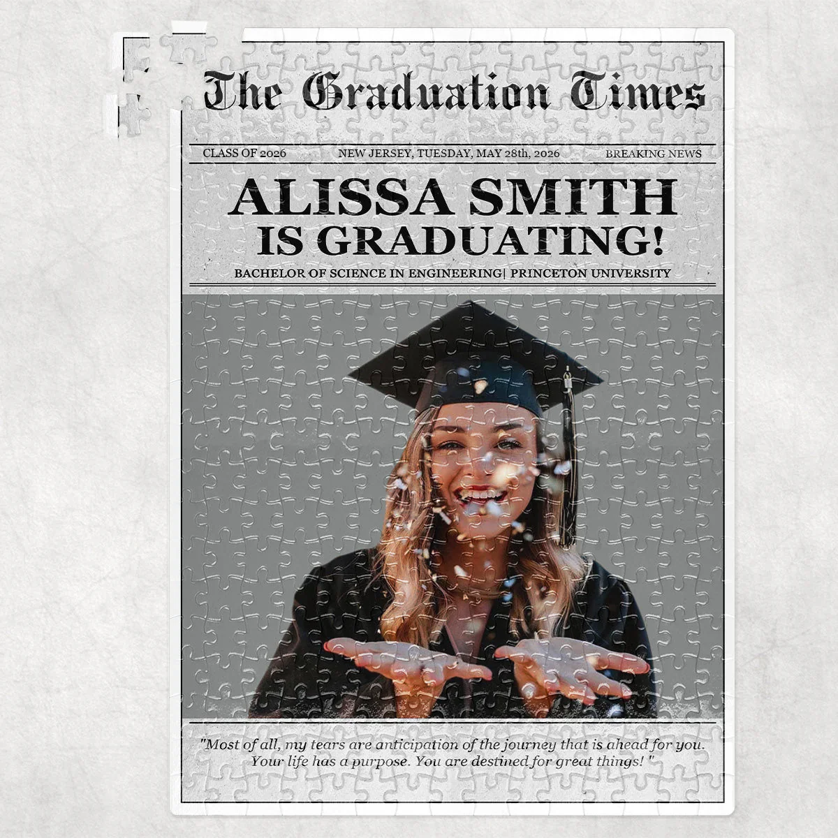 Congratulation Graduate Printable Newspaper - Personalized Photo Jigsaw Puzzle - Image 4