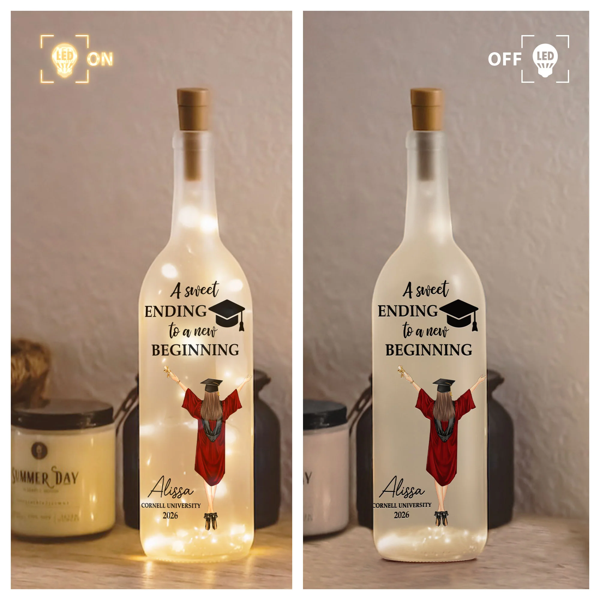 Congratulation Graduation A New Beginning - Personalized Bottle Lamp - Image 4
