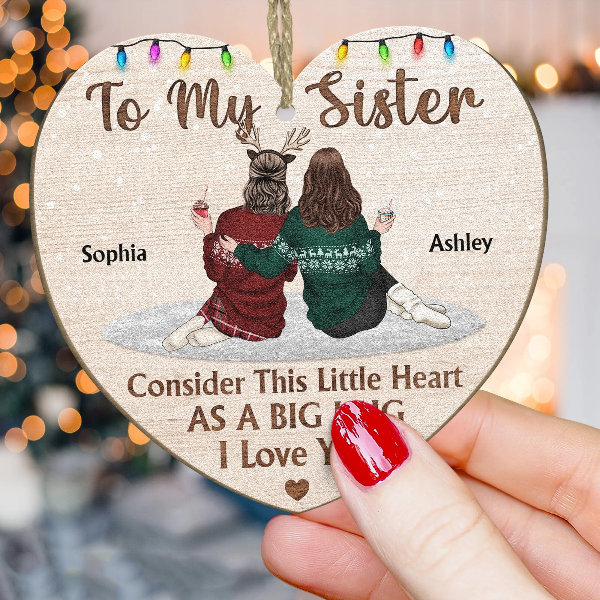 Consider This Little Heart As A Big Hug - Personalized Wooden Ornament - Image 2