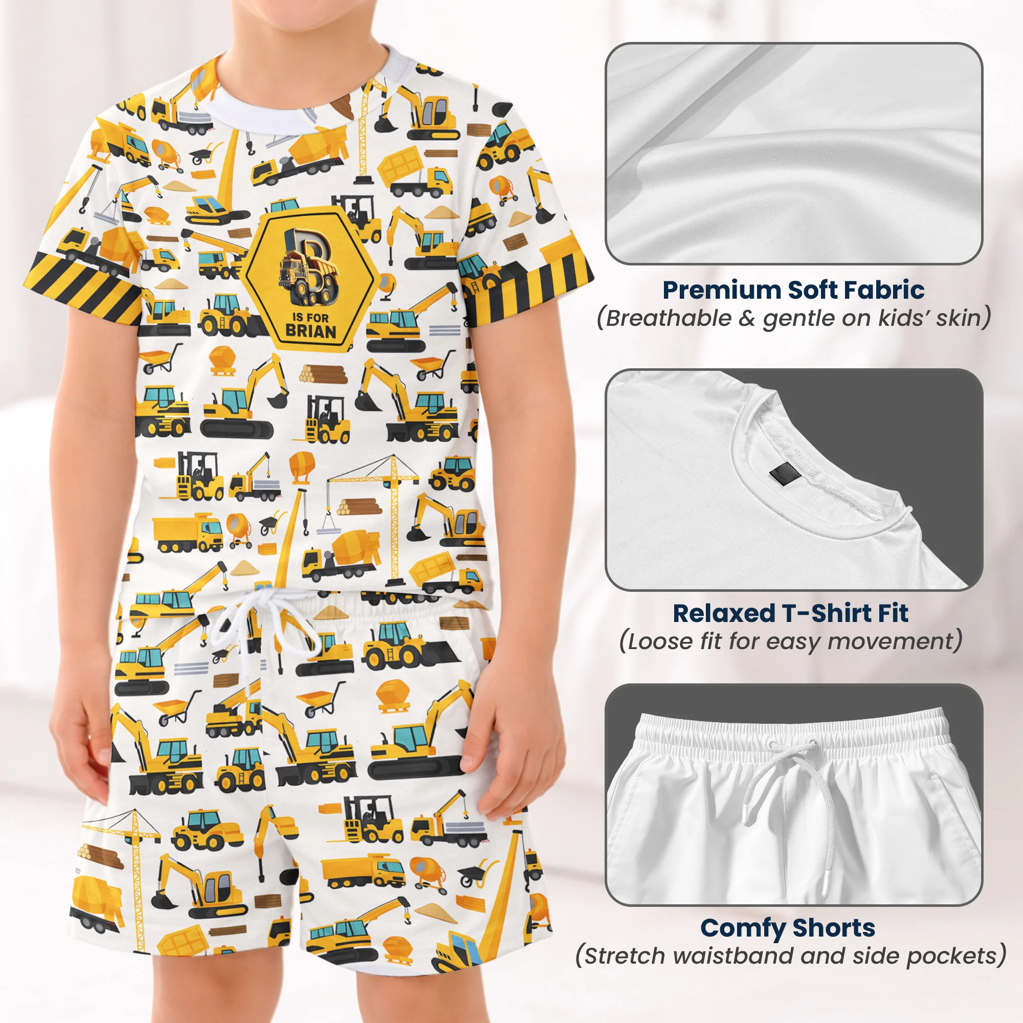 Construction, Monster Truck Unicorn Astronaut Letter - Personalized Kids Clothing Set - Image 5