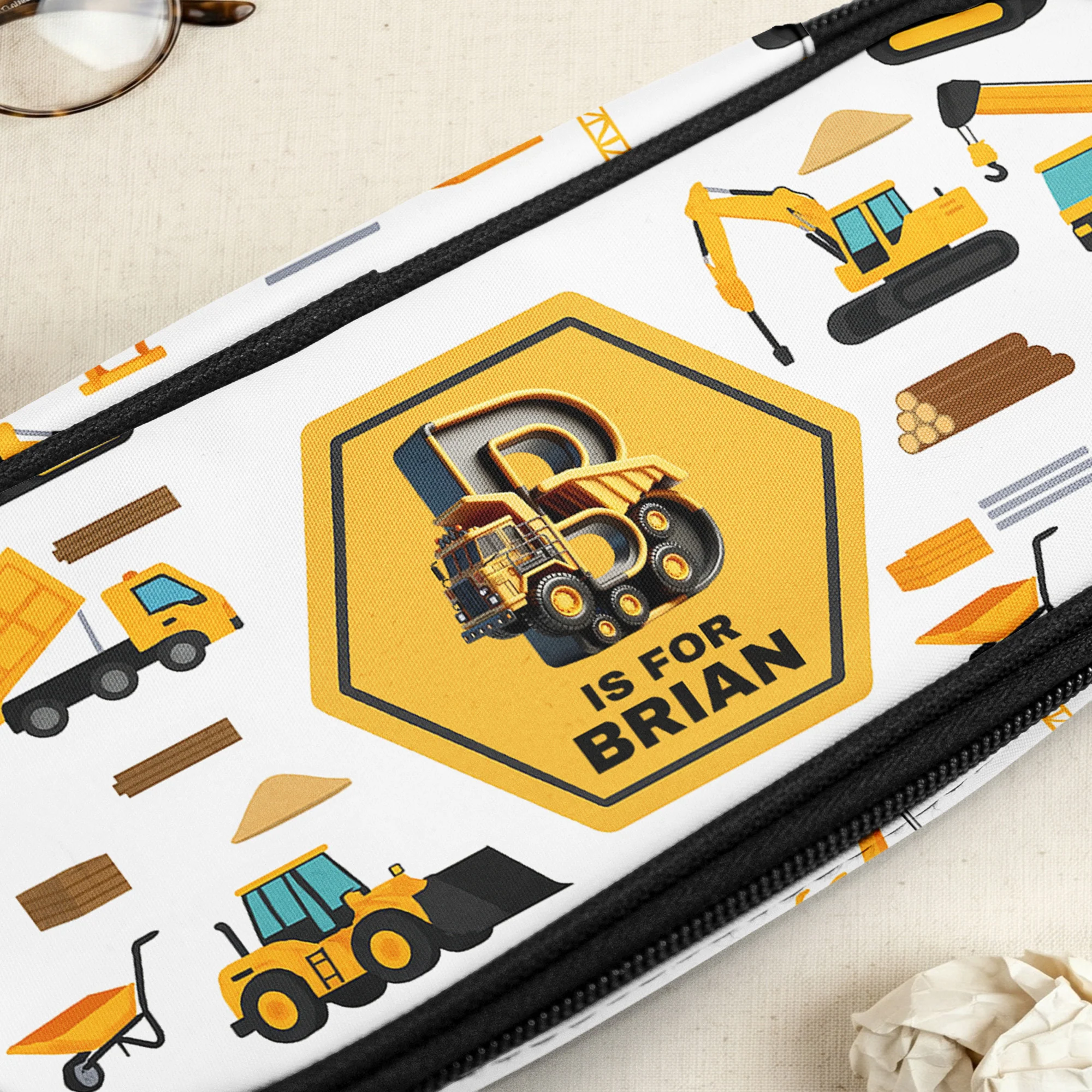 Construction, Monster Truck, Unicorn, Astronaut Letter - Personalized Pencil Case - Image 3
