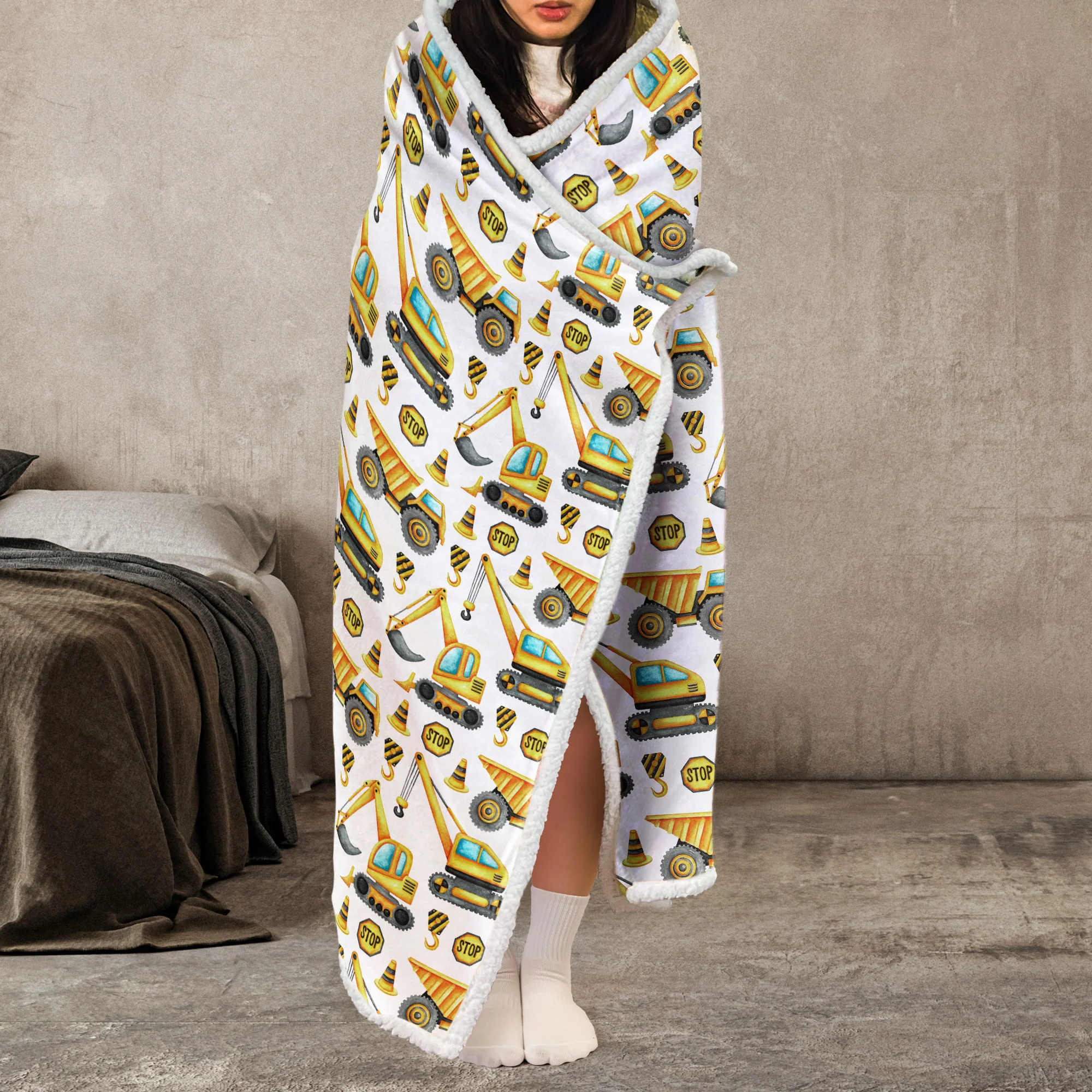 Construction Vehicle Letters - Personalized Wearable Blanket Hoodie - Image 3