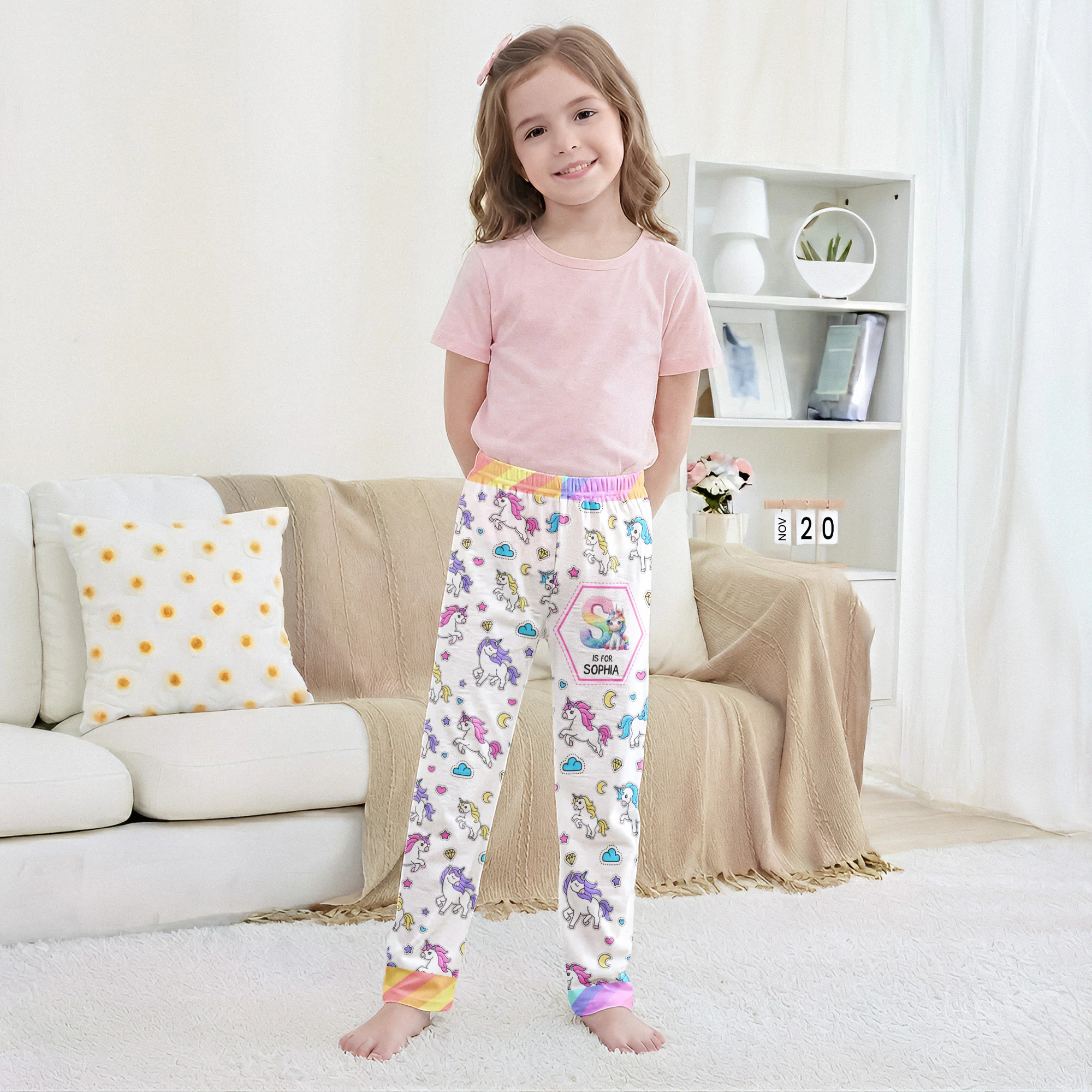 Construction Vehicles Truck, Unicorn Letter - Personalized Sweatpants - Image 2