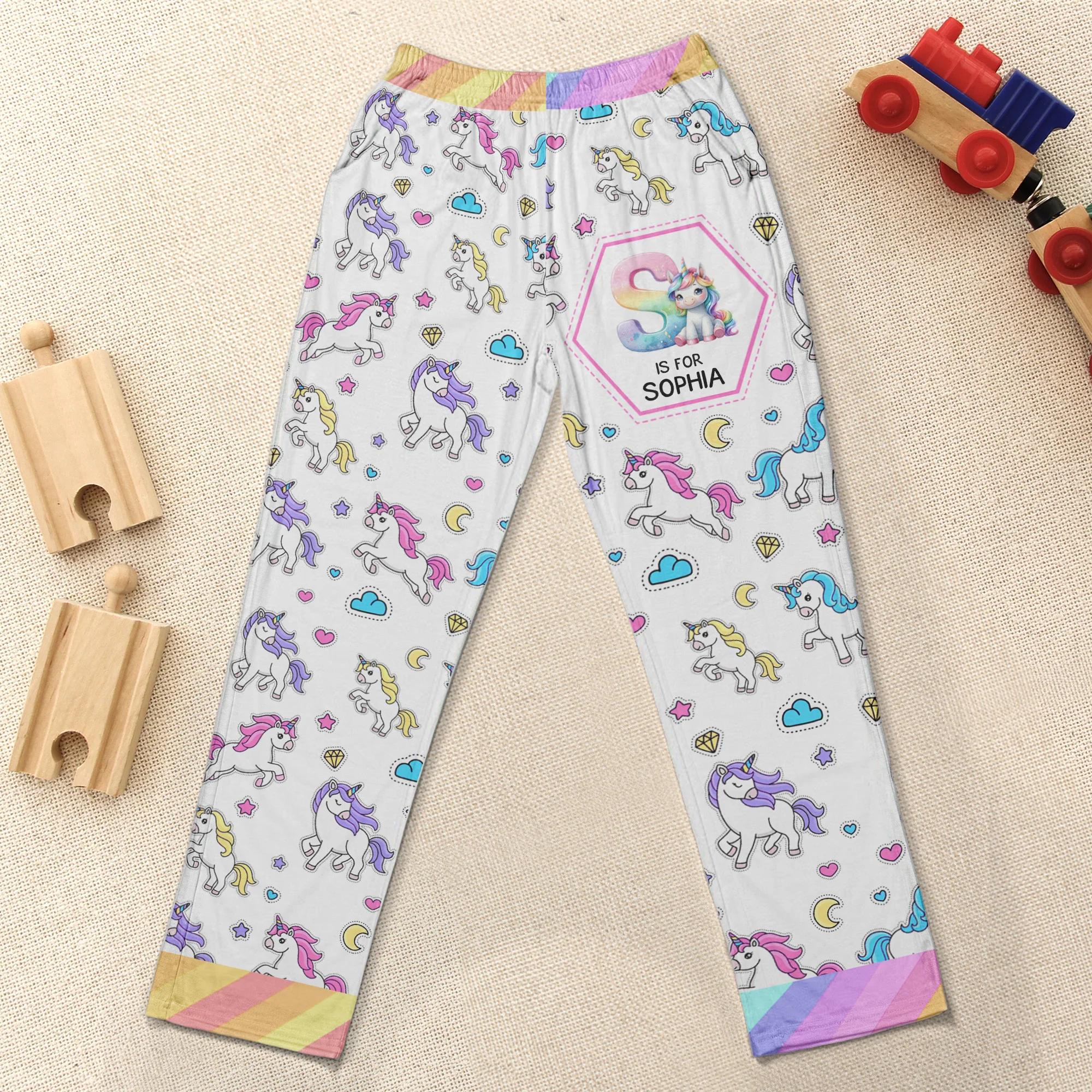 Construction Vehicles Truck, Unicorn Letter - Personalized Sweatpants - Image 4