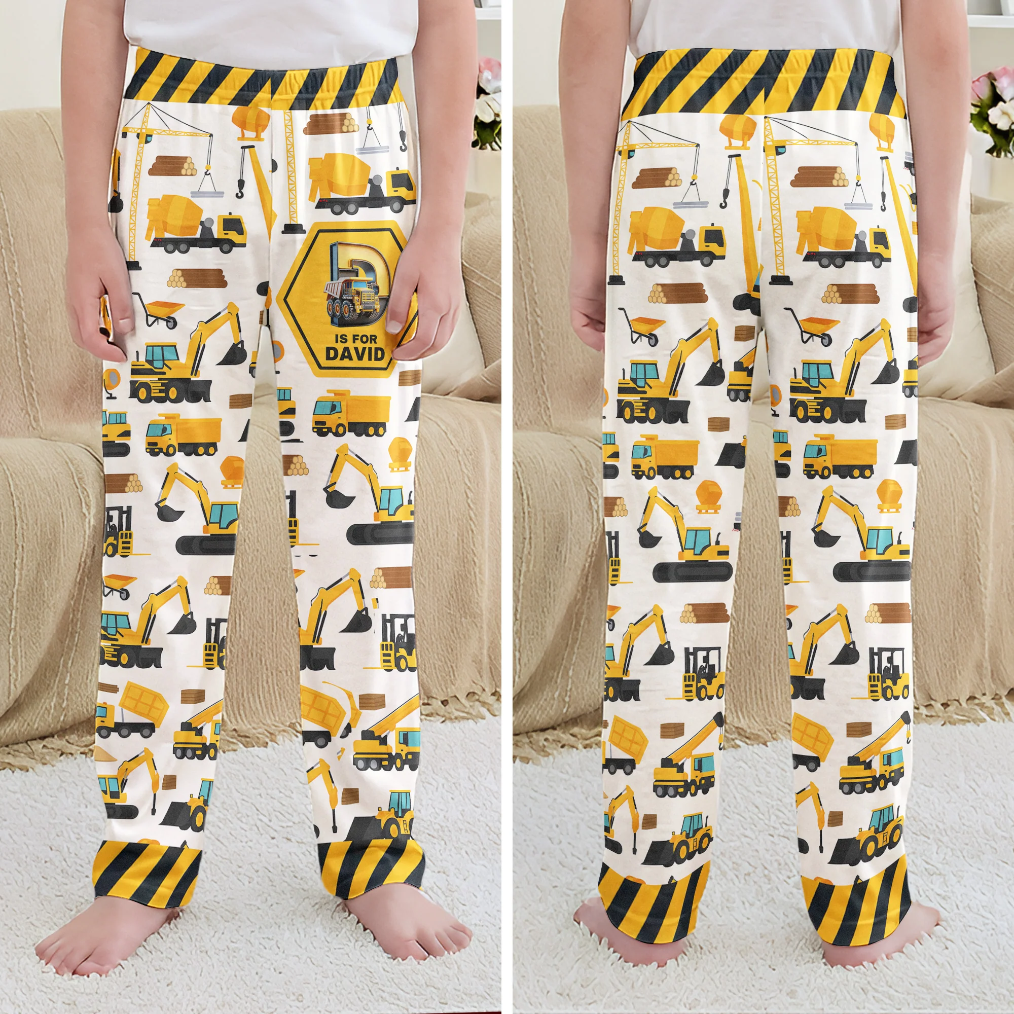 Construction Vehicles Truck, Unicorn Letter - Personalized Sweatpants - Image 6