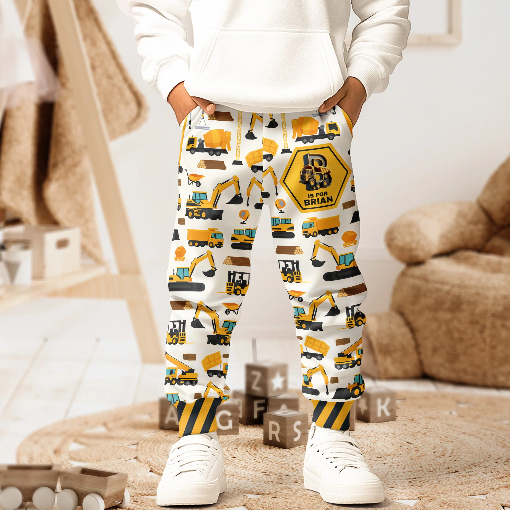 Construction Vehicles Truck, Unicorn Letter - Personalized Sweatpants - Image 7