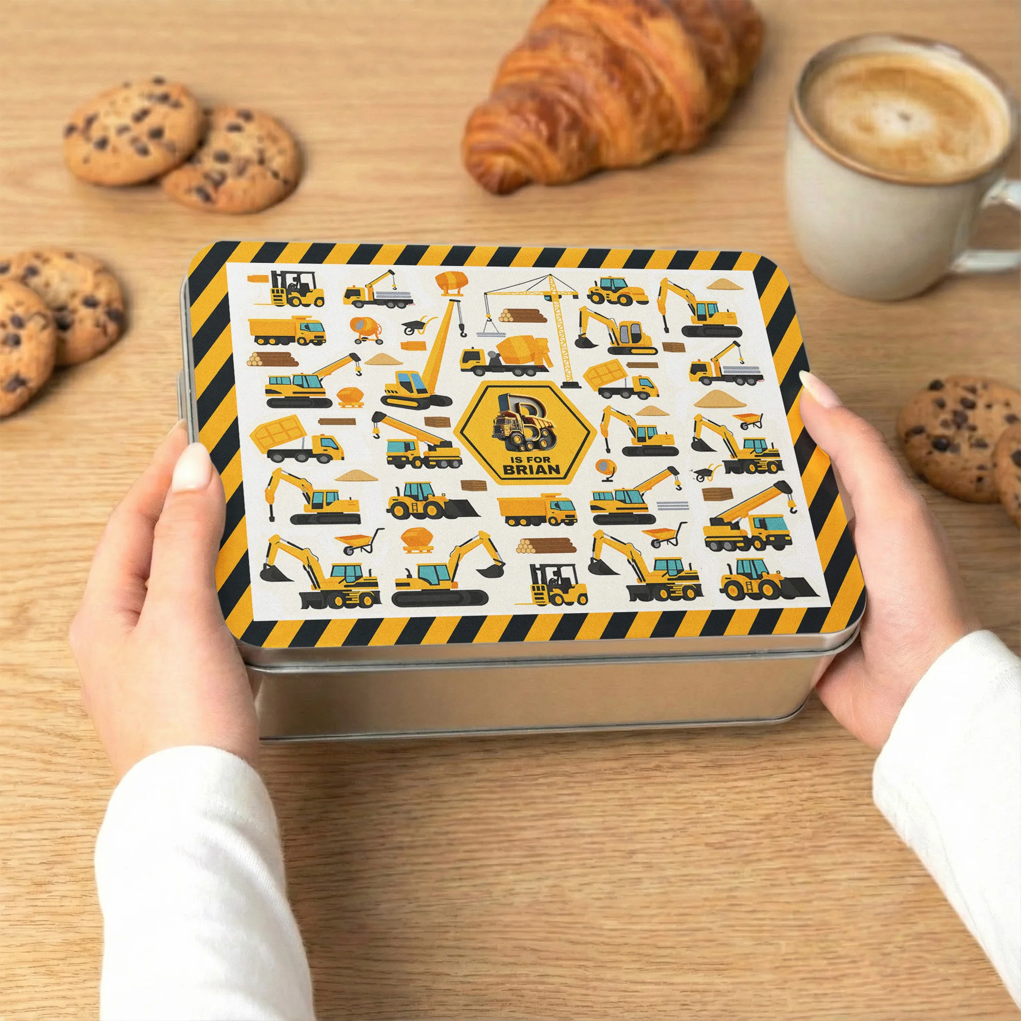 Construction Vehicles, Monster Truck, Unicorn Letter - Personalized Cookie Tin Box - Image 2