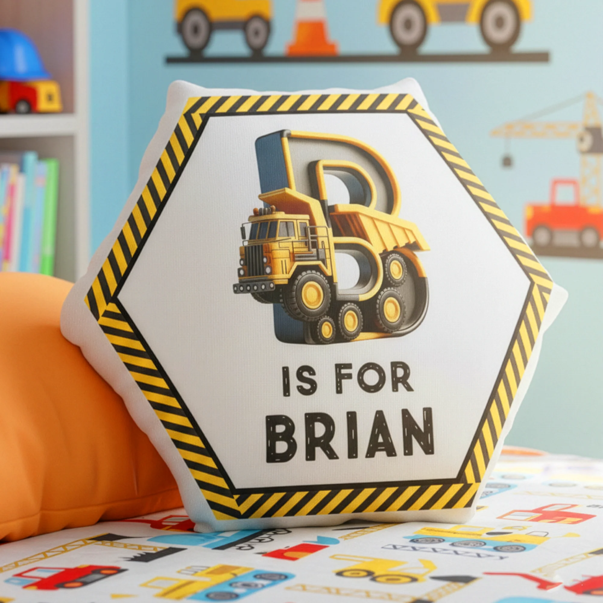 Construction Vehicles Truck, Unicorn Letter - Personalized Custom Shaped Pillow - Image 2