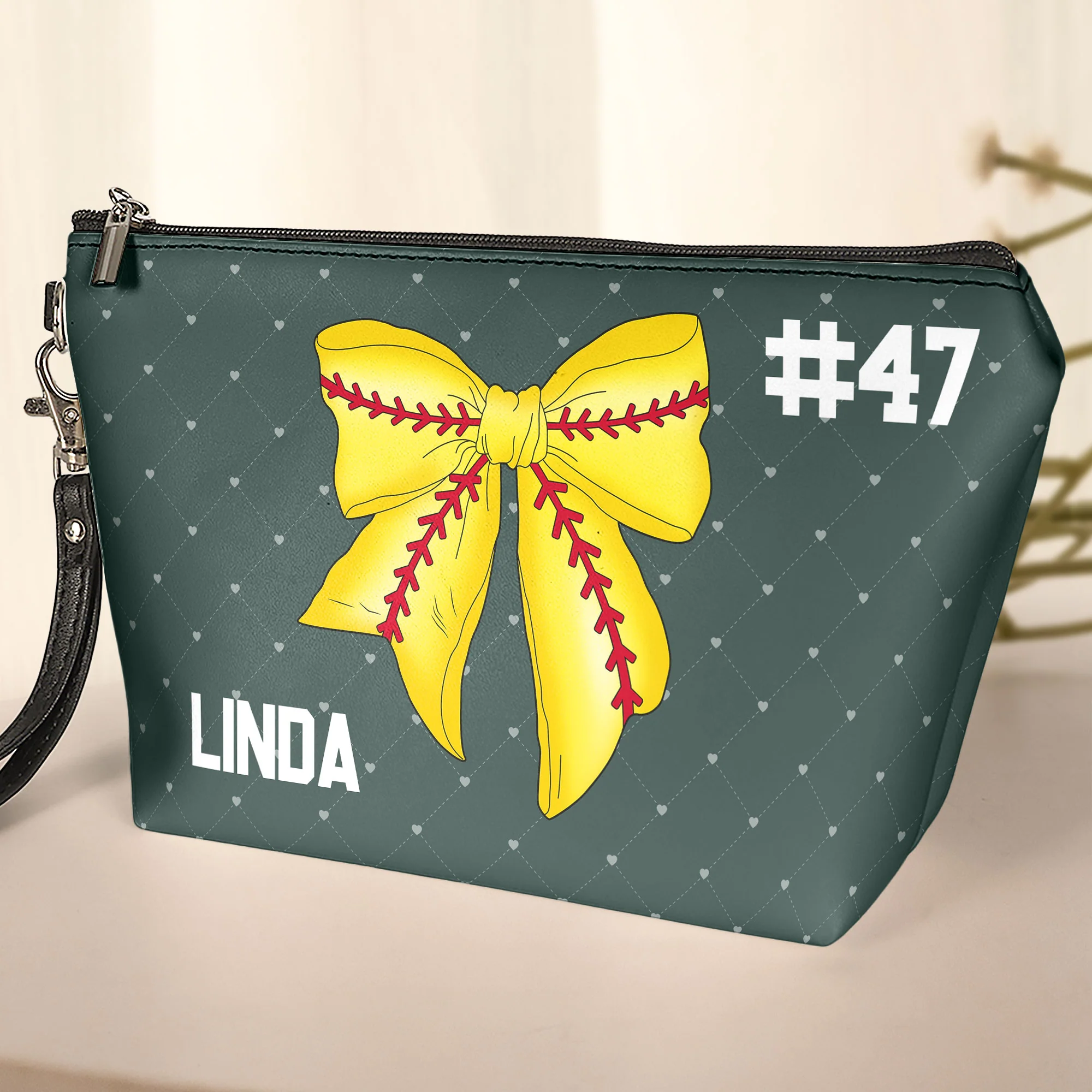 Coquette Bow Softball - Personalized Cosmetic Bag - Image 3