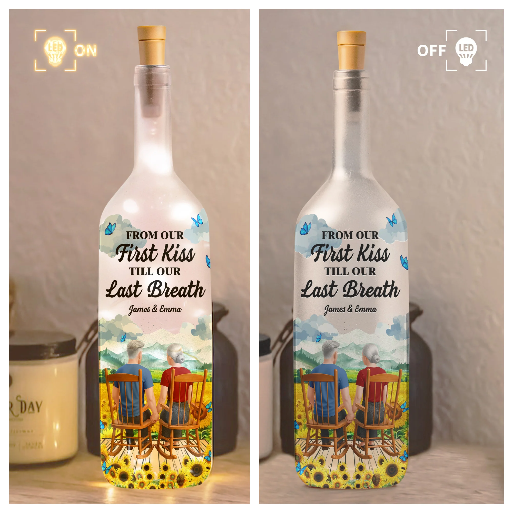 Couple Anniversary From Our First Kiss Till Our Last Breath - Personalized Bottle Lamp - Image 4