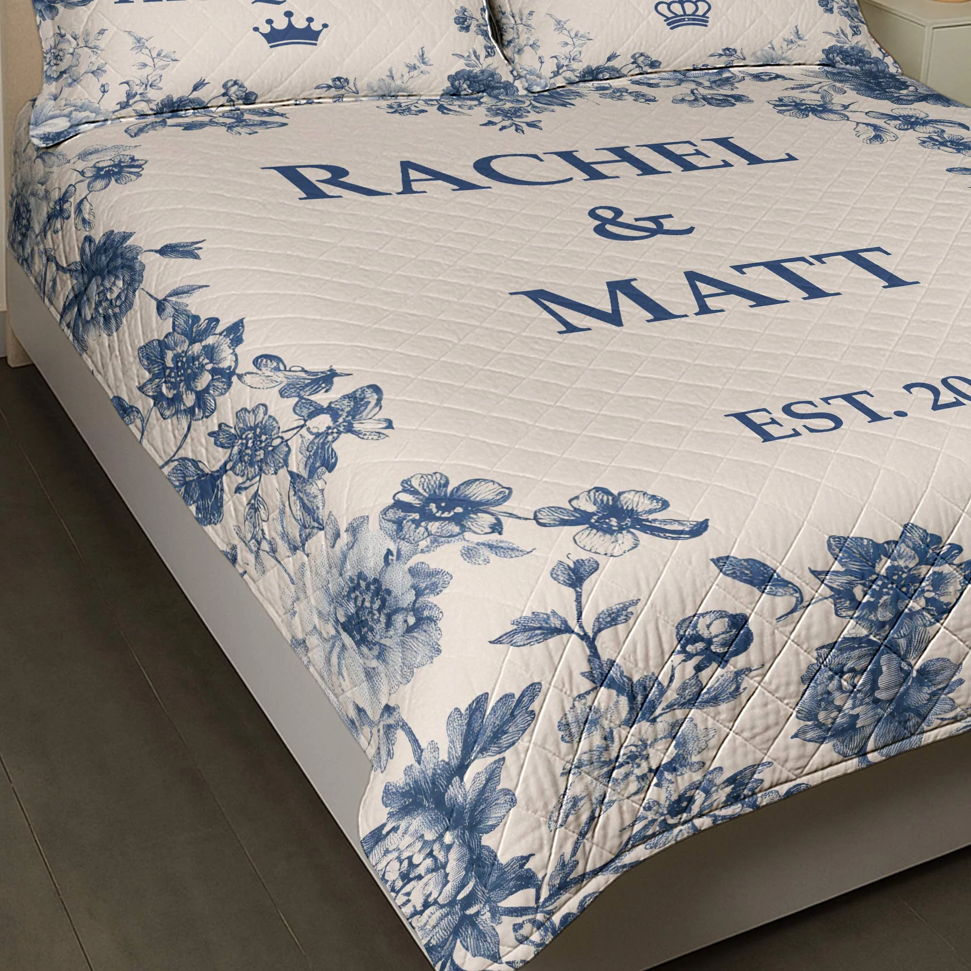Couple Anniversary Gift Bedding Decor Chinoiserie Toile De Jouy Style - Custom Quilt Set - Image 5