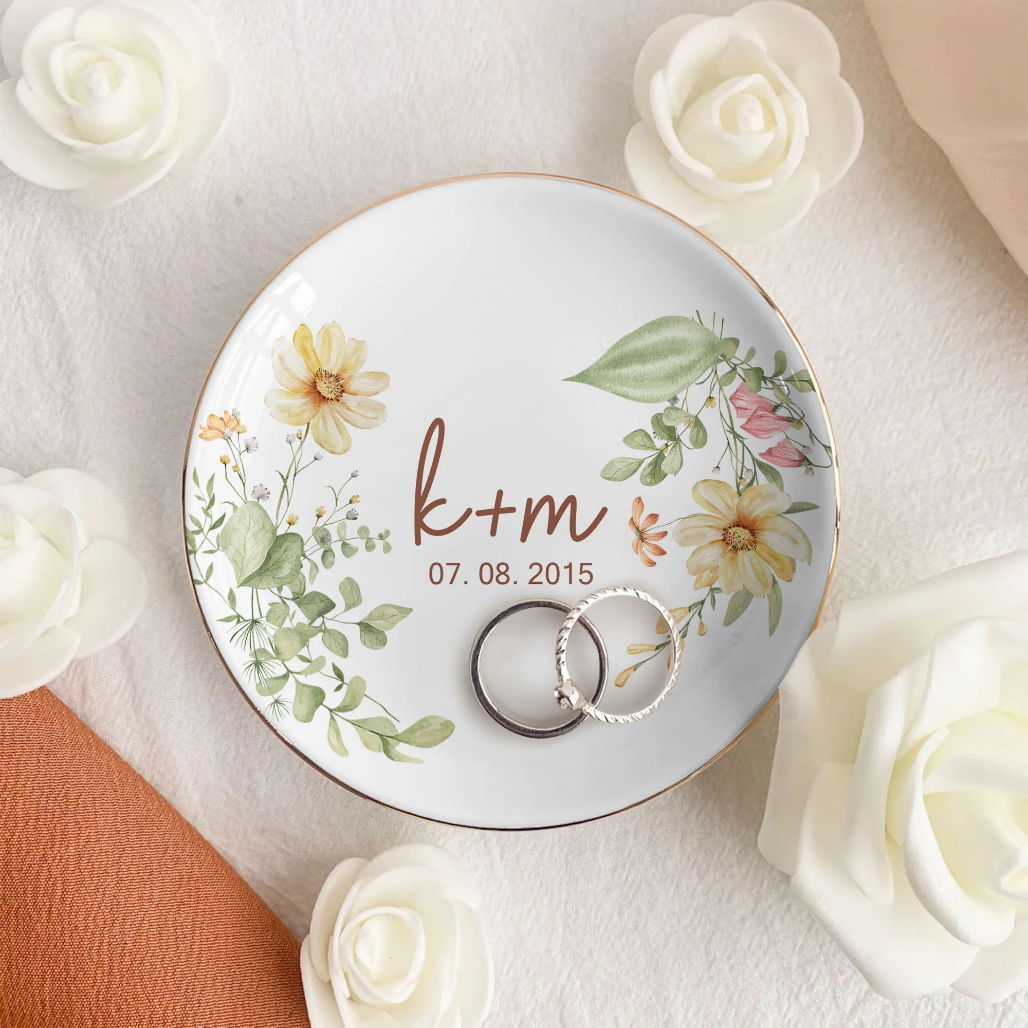 Couple Anniversary Gift Floral Style - Personalized Jewelry Dish - Image 3