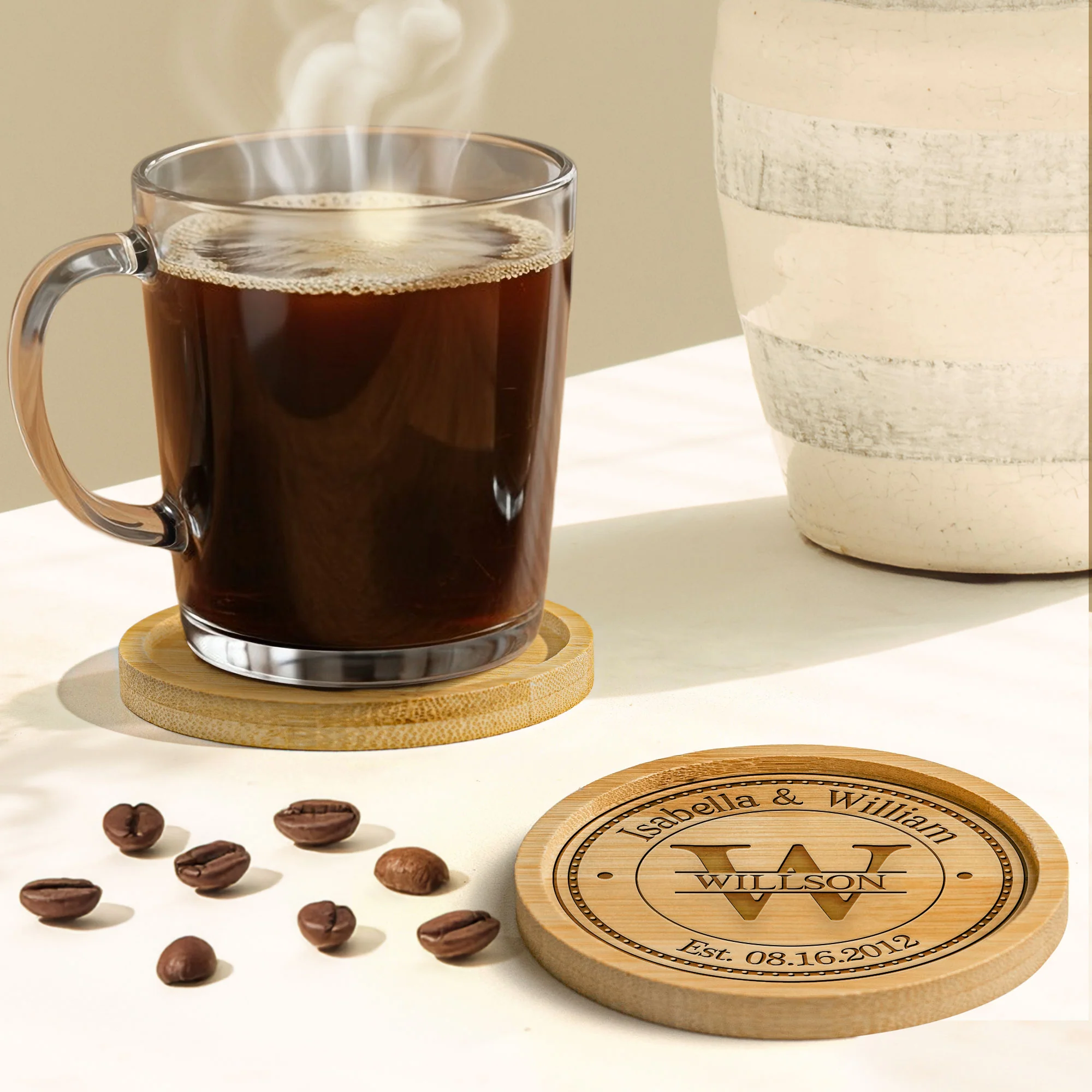 Couple Anniversary - Personalized Wooden Coaster - Image 2