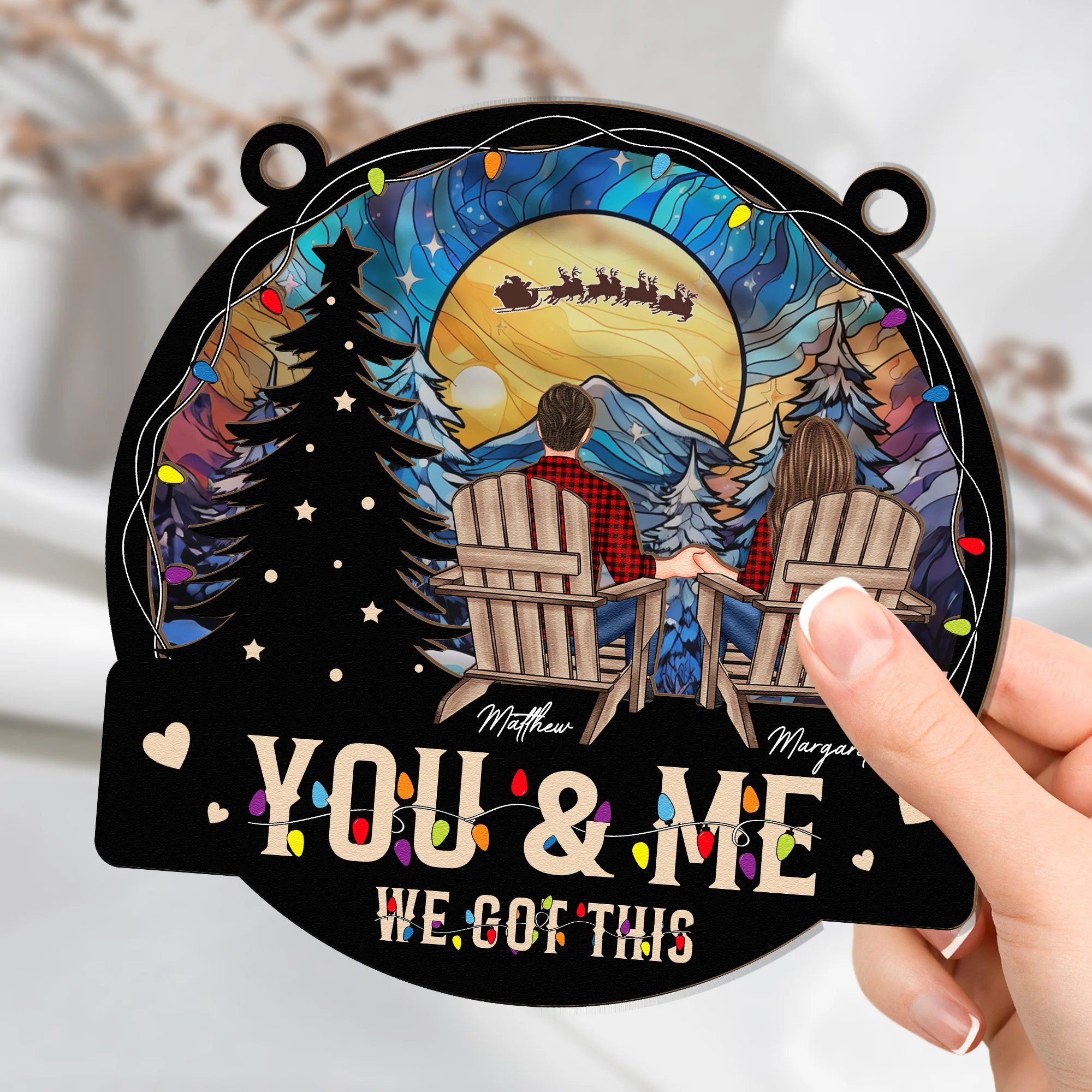 Couple Christmas Gift - Personalized Window Hanging Suncatcher Ornament - Image 2
