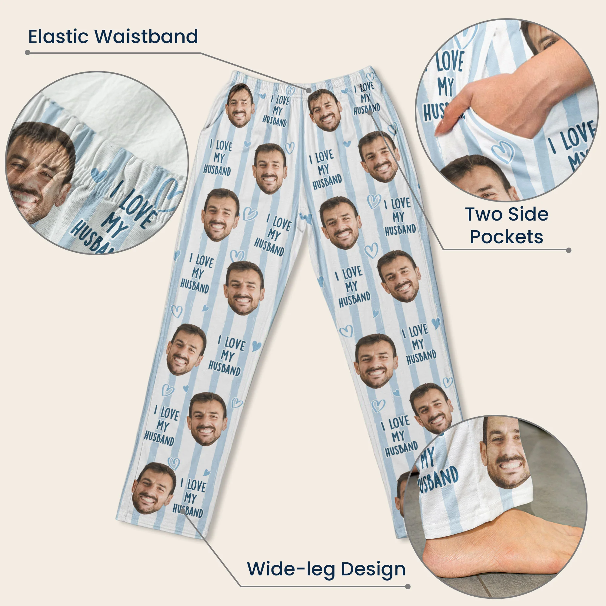 Couple Custom Photo Funny Stripe Background - Personalized Photo Sweatpants, Lounge Pants With Pockets - Image 8