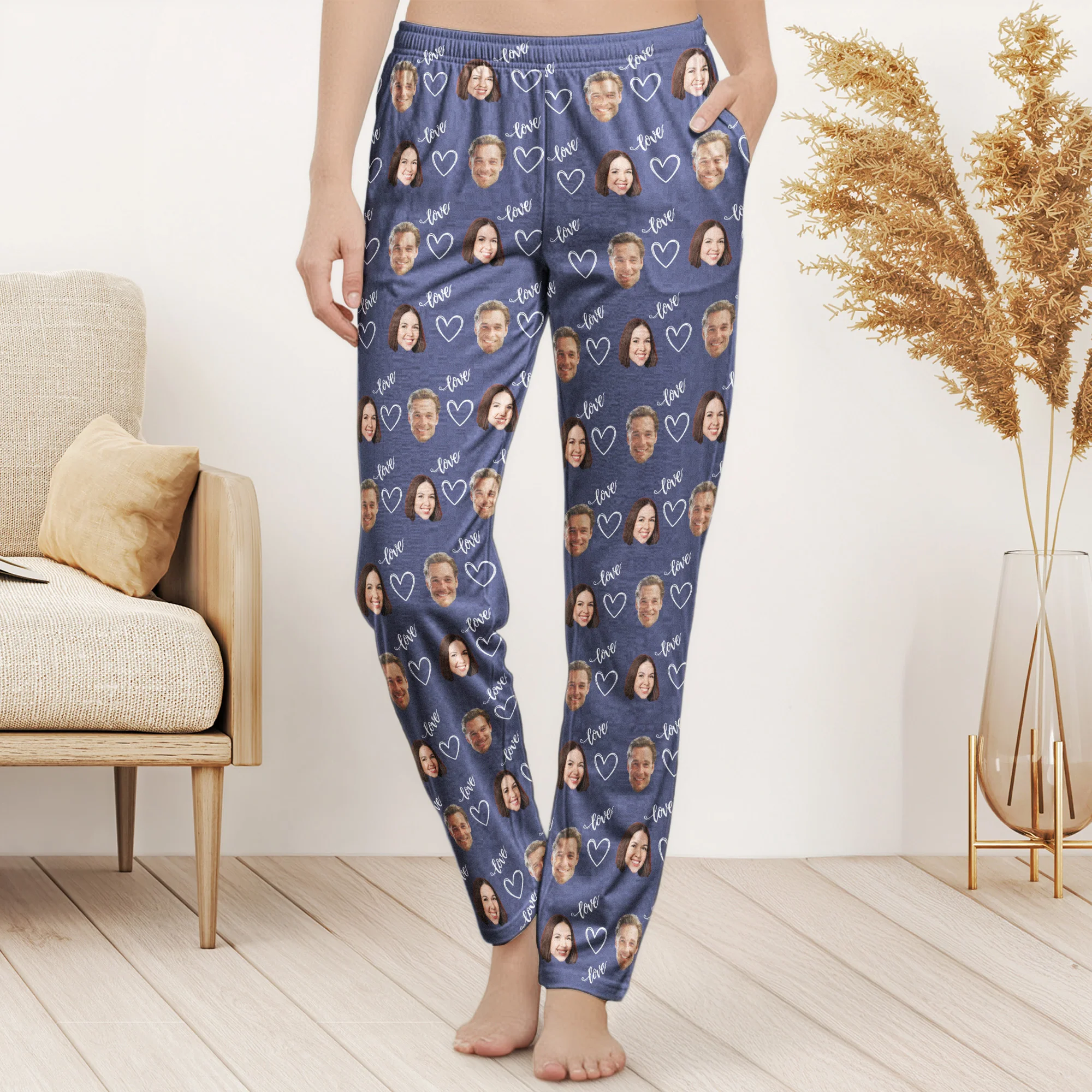 Couple, Family, Matching Pants - Personalized Photo Lounge Pants With Pockets - Image 4