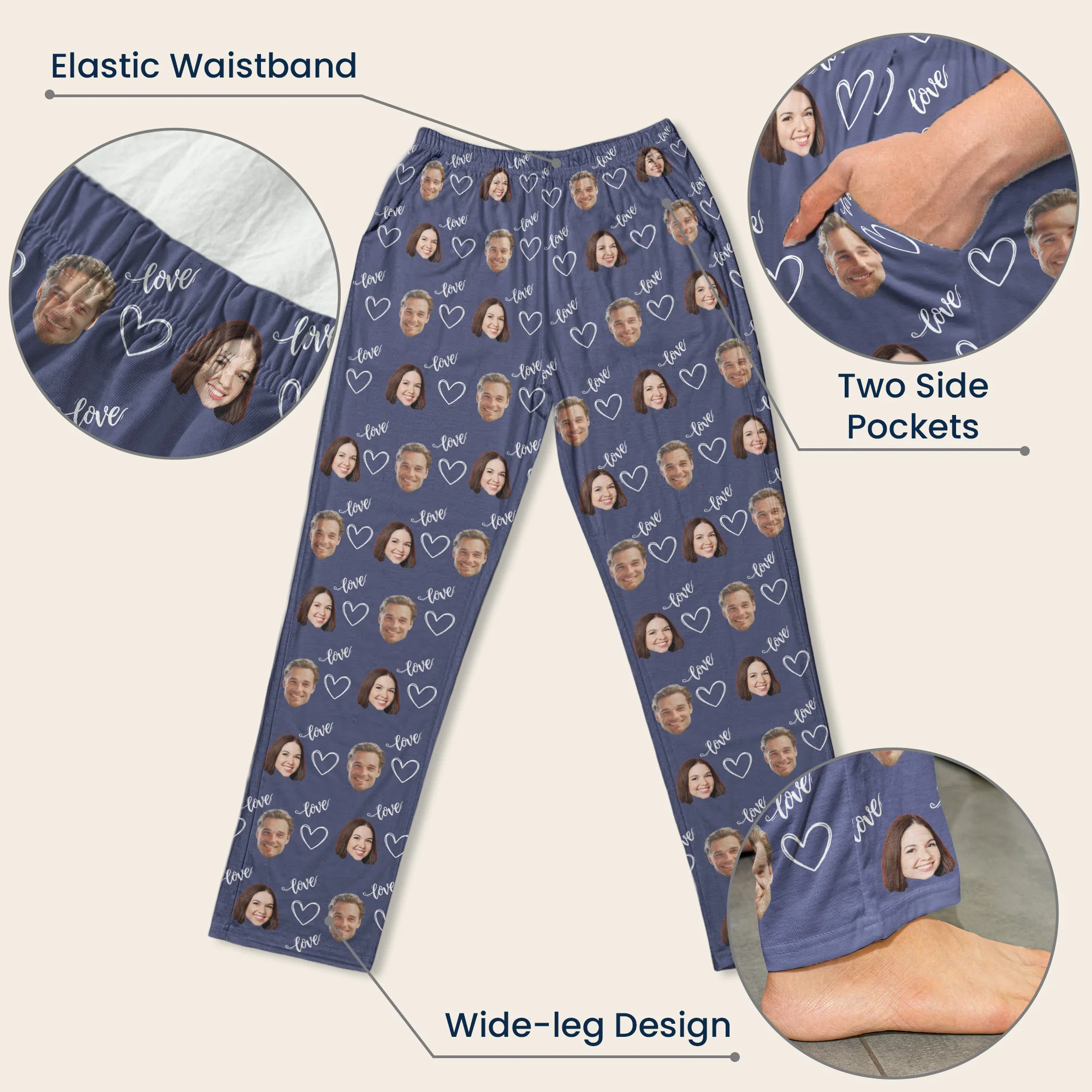 Couple, Family, Matching Pants - Personalized Photo Lounge Pants With Pockets - Image 7