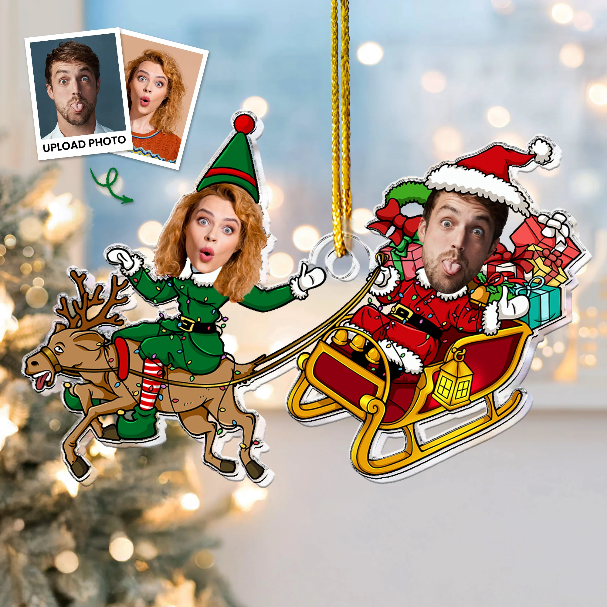 Couple Funny Elf - Personalized Acrylic Photo Ornament - Image 4