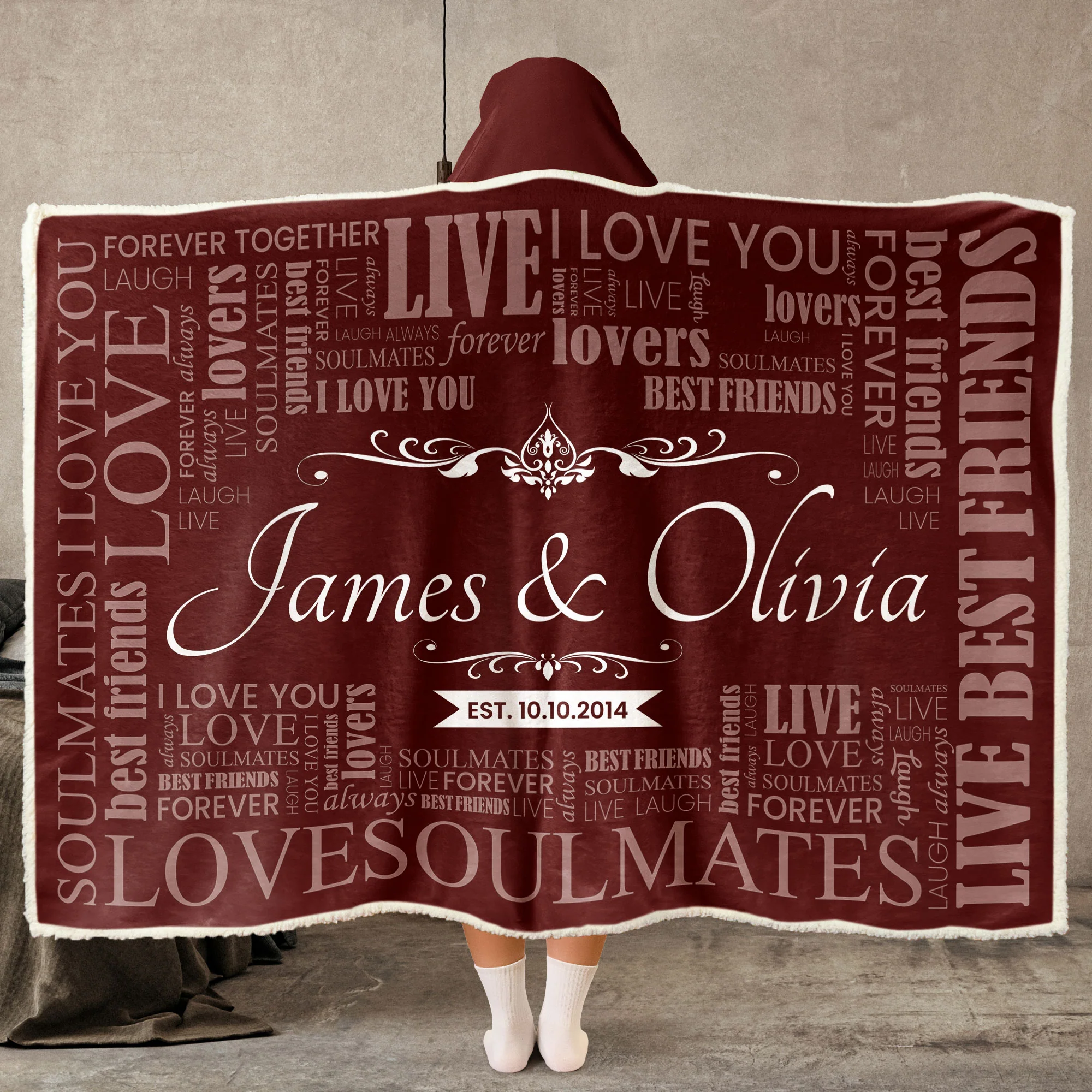 Couple Gifts Custom Name - Personalized Wearable Blanket Hoodie - Image 2